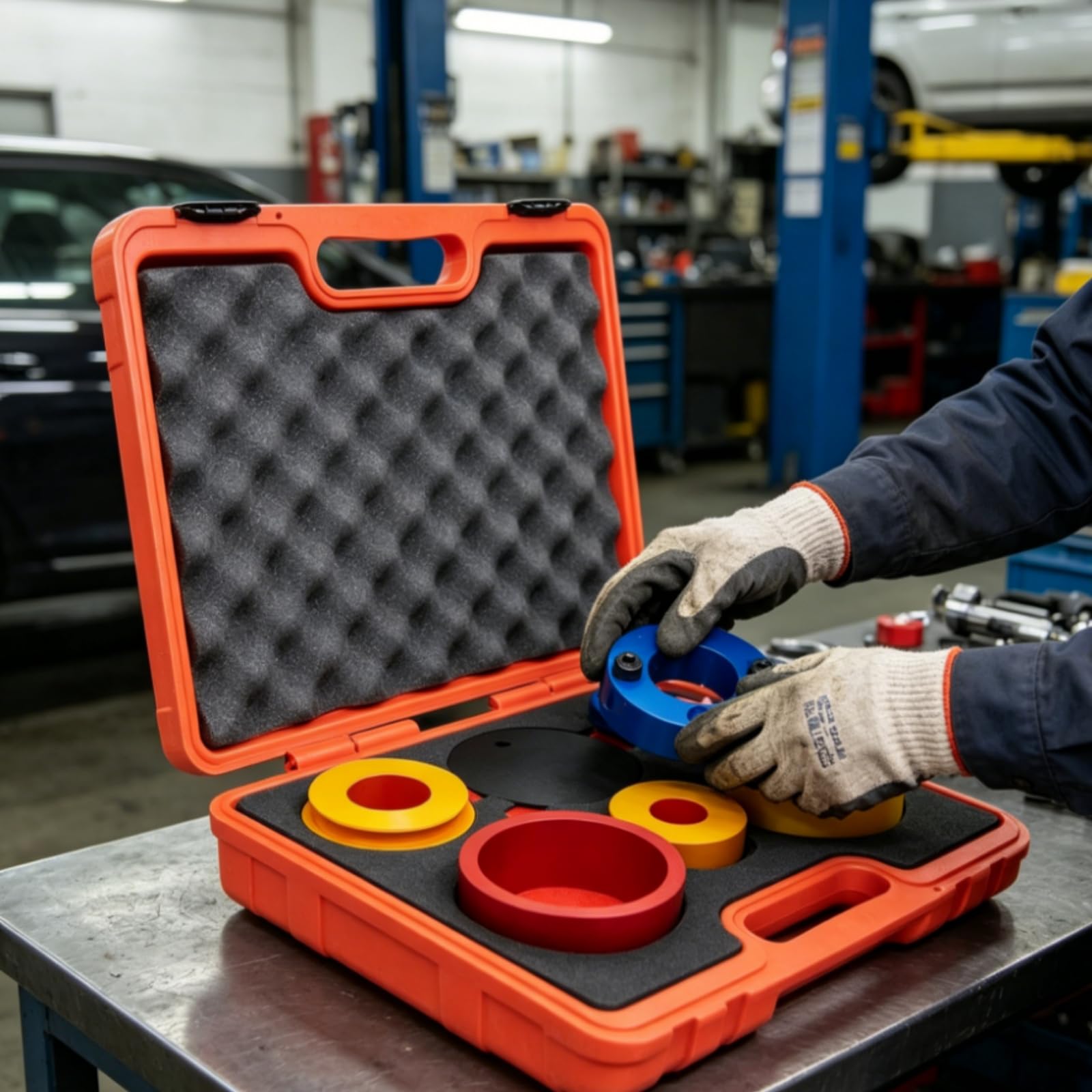 Instalador Retén Cigüeñal Profesional Kit Instalación Retén con Estuche Anodizado Herramienta para Garaje, Naranja