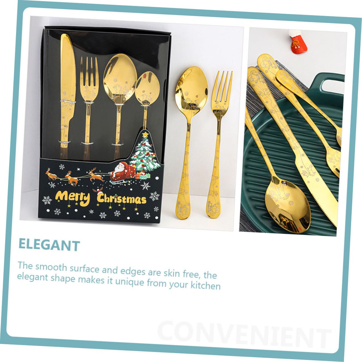 TOPBATHY 4 Juegos Juego de Cubiertos de Navidad vajilla de Comida para Banquetes Cubiertos de Filete de Banquete cuberteria cucharas navideñas Juego de Cubiertos Acero Inoxidable