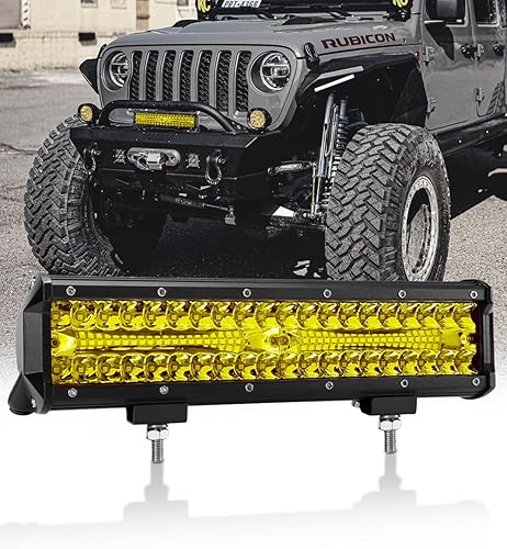Barra de luz LED, 12 pulgadas, color amarillo, 100 LED, barra de luz para parachoques todoterreno, compatible con camiones, ATV, motocicleta, barco