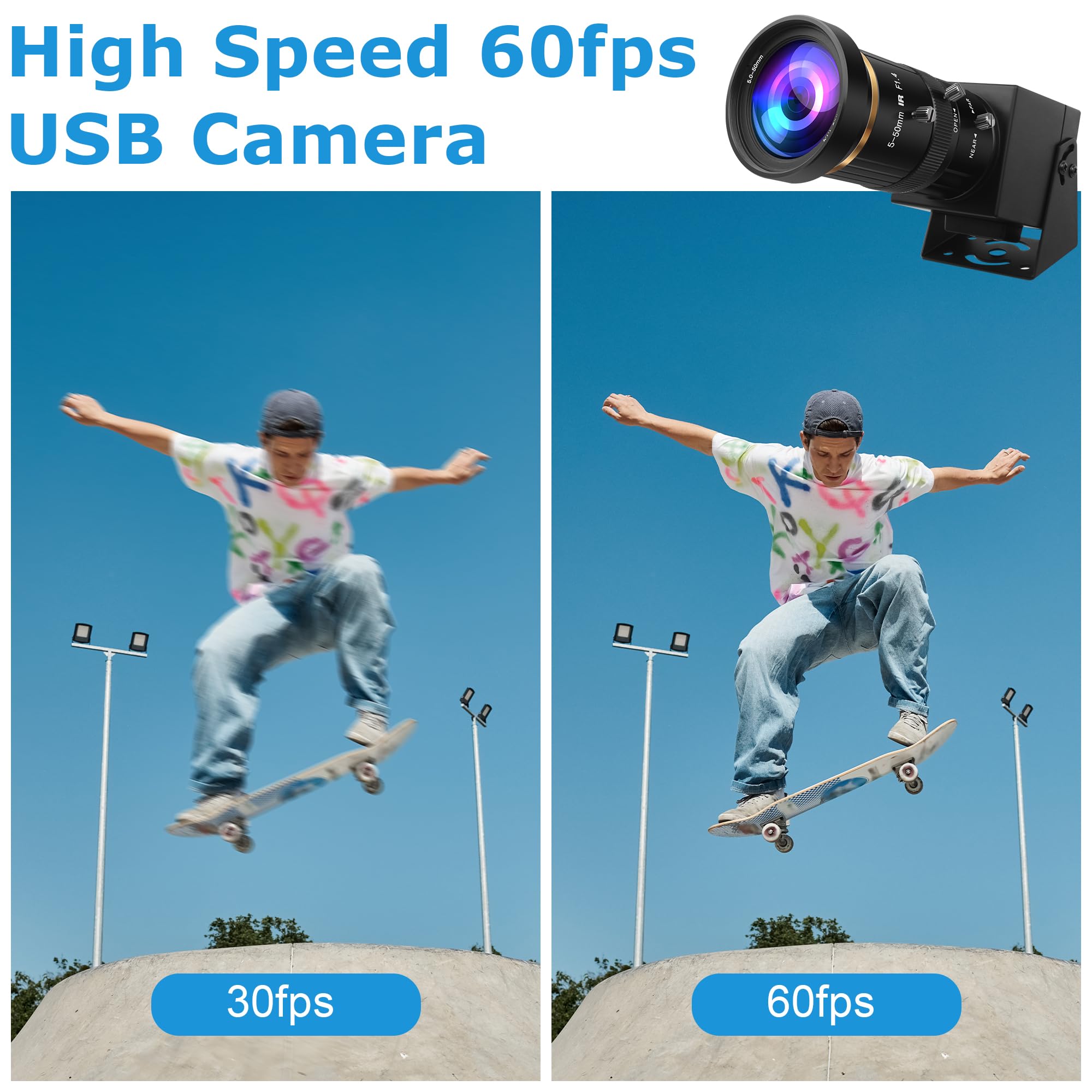 Cámara USB HDMI 4K, cámara USB 3.0 de alta velocidad de 60 fps con montura CS de 5 a 50 mm, lente teleobjetivo H.264 Zoom, cámara web para Windows Linux Android Mac OS