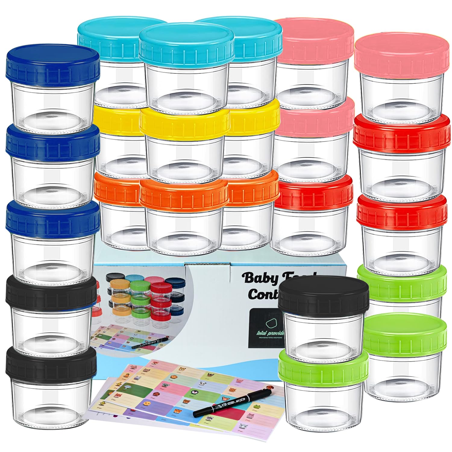 24 Pack Glass Baby Food Storage Containers-4 Oz Baby Food Jars with Labels, Leak proof, puree containers with lids Microwave & Dishwasher Safe Infants Kids & Growing Babies