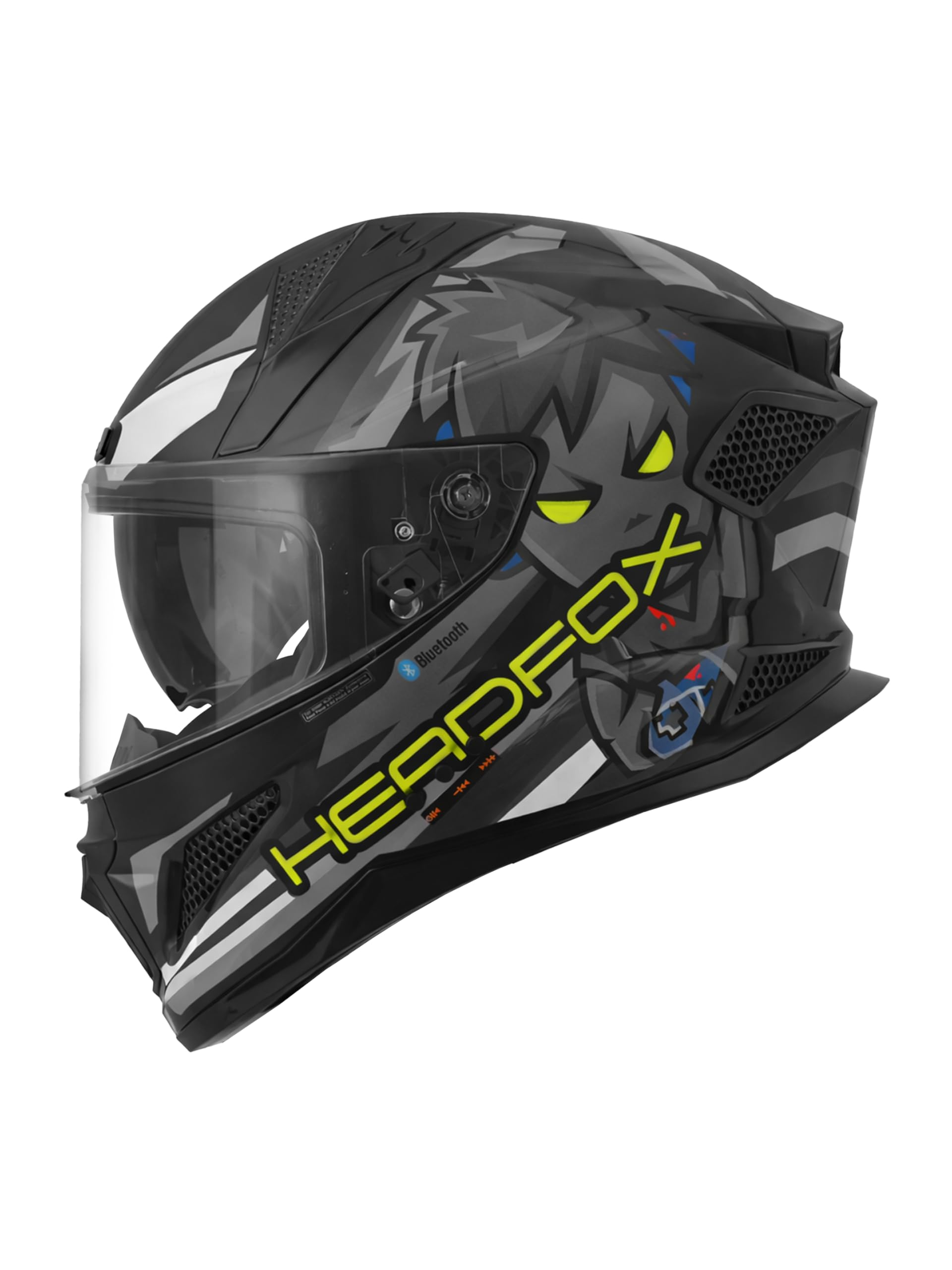 HEADFOX N2F Shady Full Face Bluetooth Helmet for Bike | Waterproof Smart Helmet for Men & Women | ISI Certified | Built-in Bluetooth & LED Lights | Matte & Gloss Finish