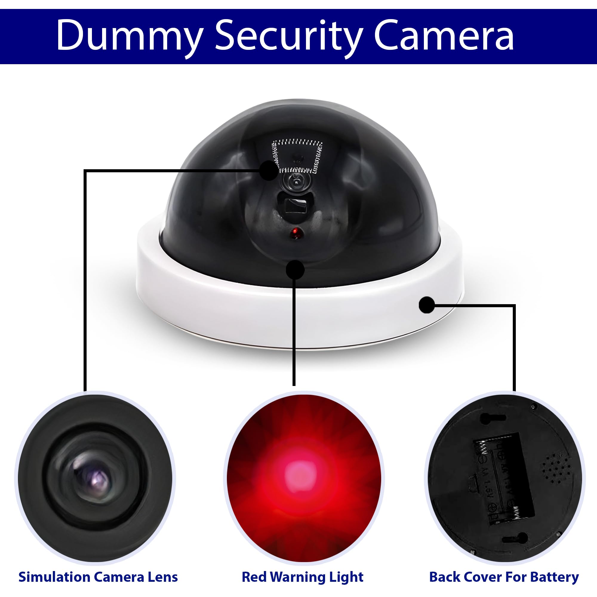 Trimming Shop 4-pak kopułkowych kamer CCTV z realistycznym migającym światłem LED, fałszywe kamery CCTV do użytku na zewnątrz / wewnątrz, niefunkcjonalny nadzór do domu, biura, sklepu, biały