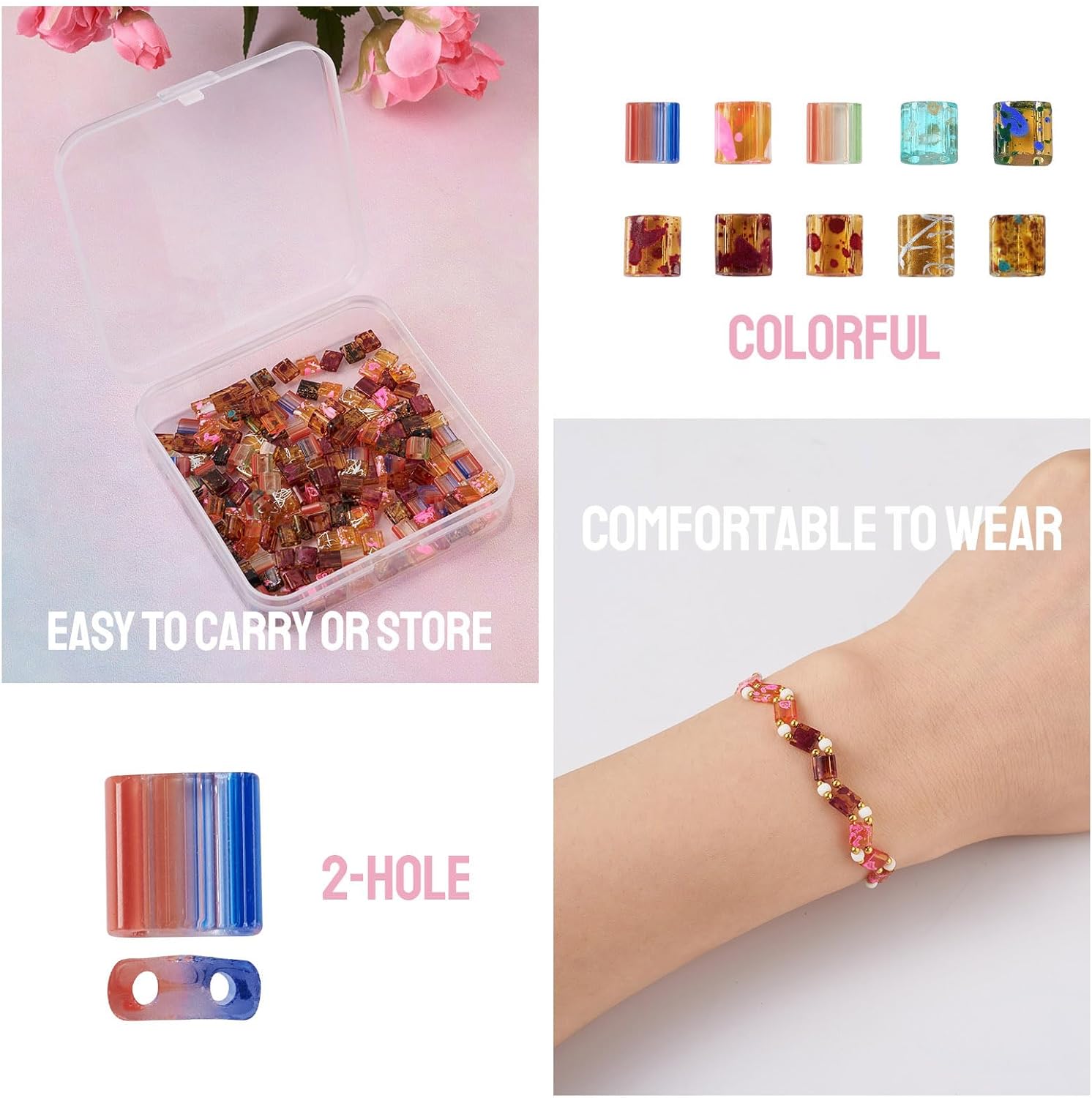 PH PandaHall 200Pcs Mixed Color 10 Style 5x4.55.5x25.5mm Glass Square, Rectangular Beads for Bracelet, Necklace, Earrings, Multilayered Jewelry Making - Image 3