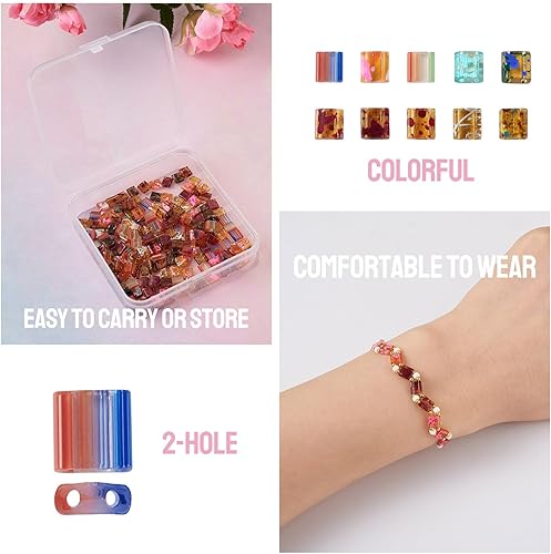 Miniatura 3 de PH PandaHall 200 cuentas cuadradas de cristal de 0.197 x 4.55.5 x 1.004 in, cuentas rectangulares para pulseras, collares, aretes, fabricación de