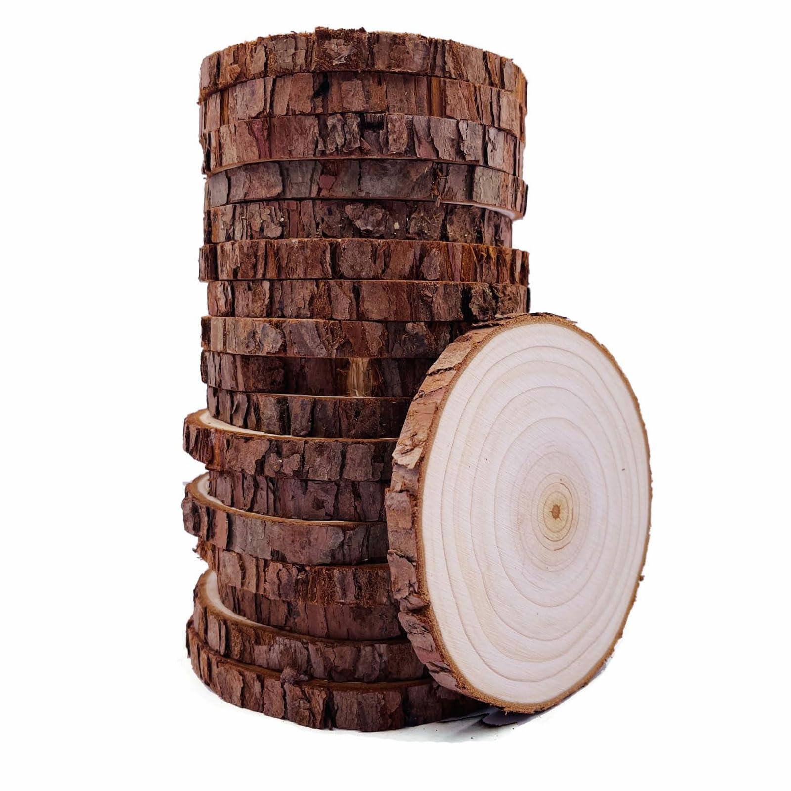 20 Stück Unlackierte Naturholzscheiben Mit Rinde – Runde Holzscheiben Für Bastelmalerei, Diy-weihnachtsschmuck Und Rustikale Hochzeitsdekorationen(Size:3.54-4.33in(9-11cm) thickness 0.39in(1cm))