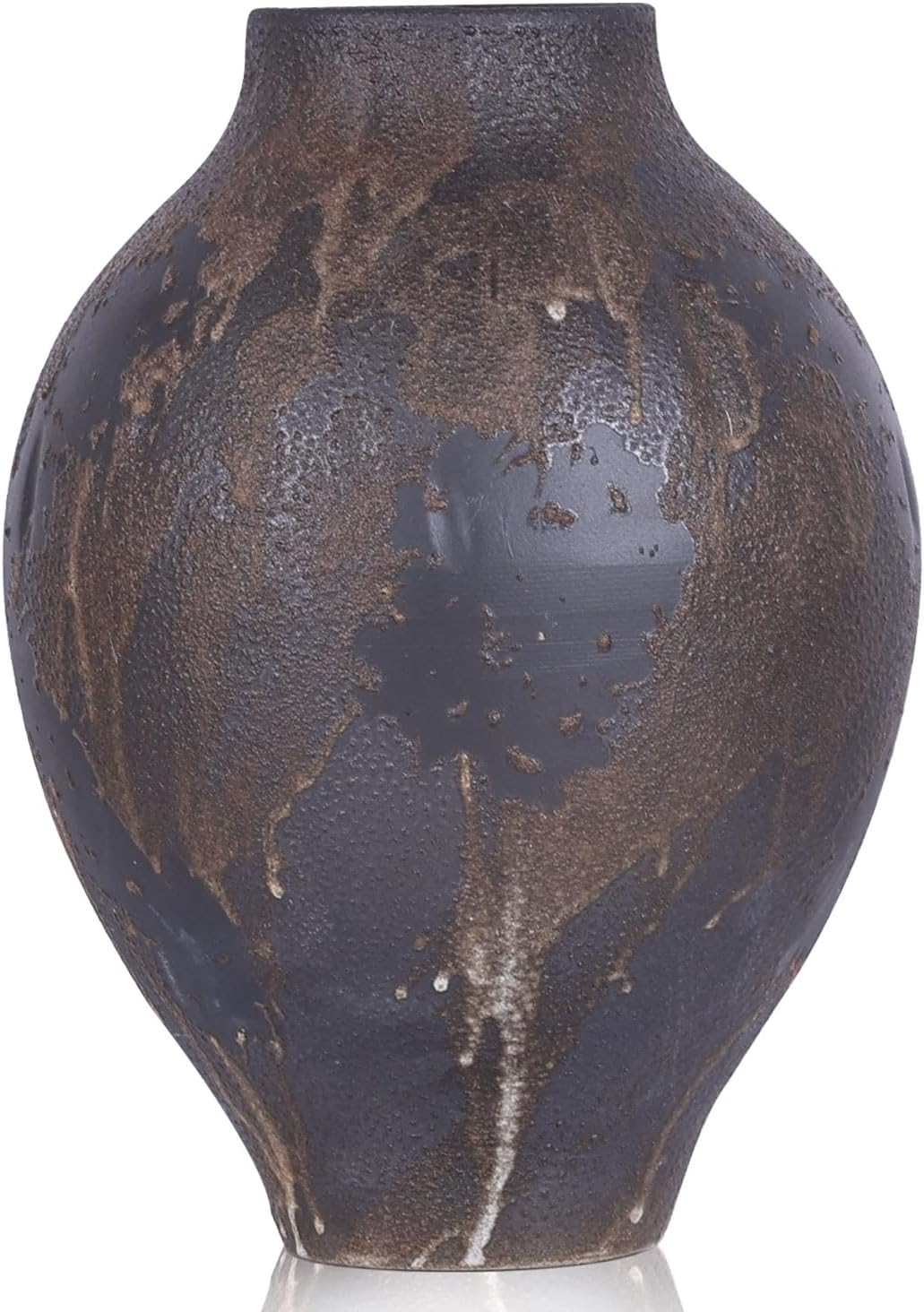 Wabi Sabi Rusty Vintage Vase, Wabi Sabi Decor Rustic Farmhouse Natural Pottery Vase for Centerpiece, Textured Pottery Flower Vases for Home Decorative, Living Room, Bedroom (Black borwn, 11.8 Inch)