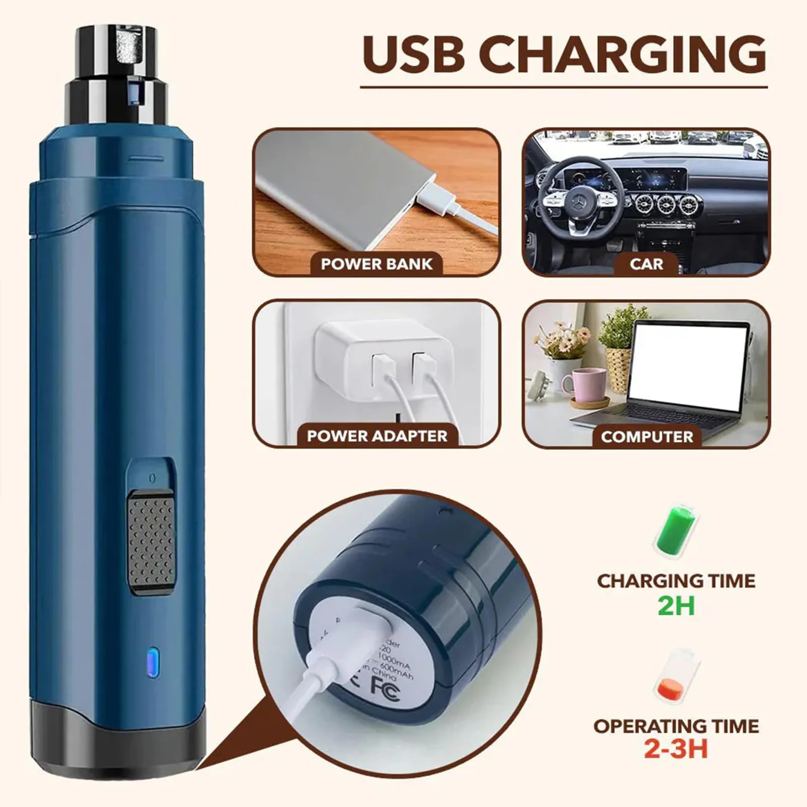 Molinillo de uñas para mascotas, molinillo eléctrico de patas de perro y gato con motor silencioso, cortaúñas portátil y recargable para un aseo seguro y fácil de mascotas en casa