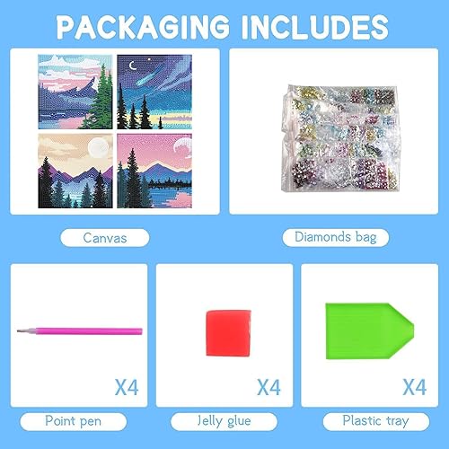 Miniatura 3 de ARTMYRUI Paquete de 4 kits de pintura de diamantes, pequeños kits de arte de diamantes para adultos y niños, kits de arte de diamantes 5D de luna,