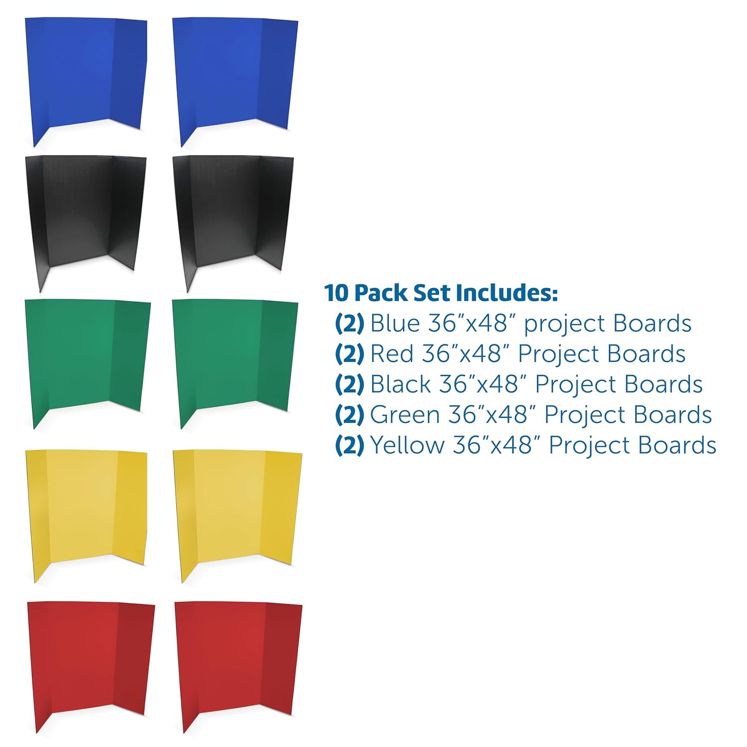 Flipside Products 36” x 48” Project Boards for Presentations, Science Fair, School Projects, Event Displays and Trifold Picture Board, Proudly Made in USA - Assorted Colors - 10 Pack