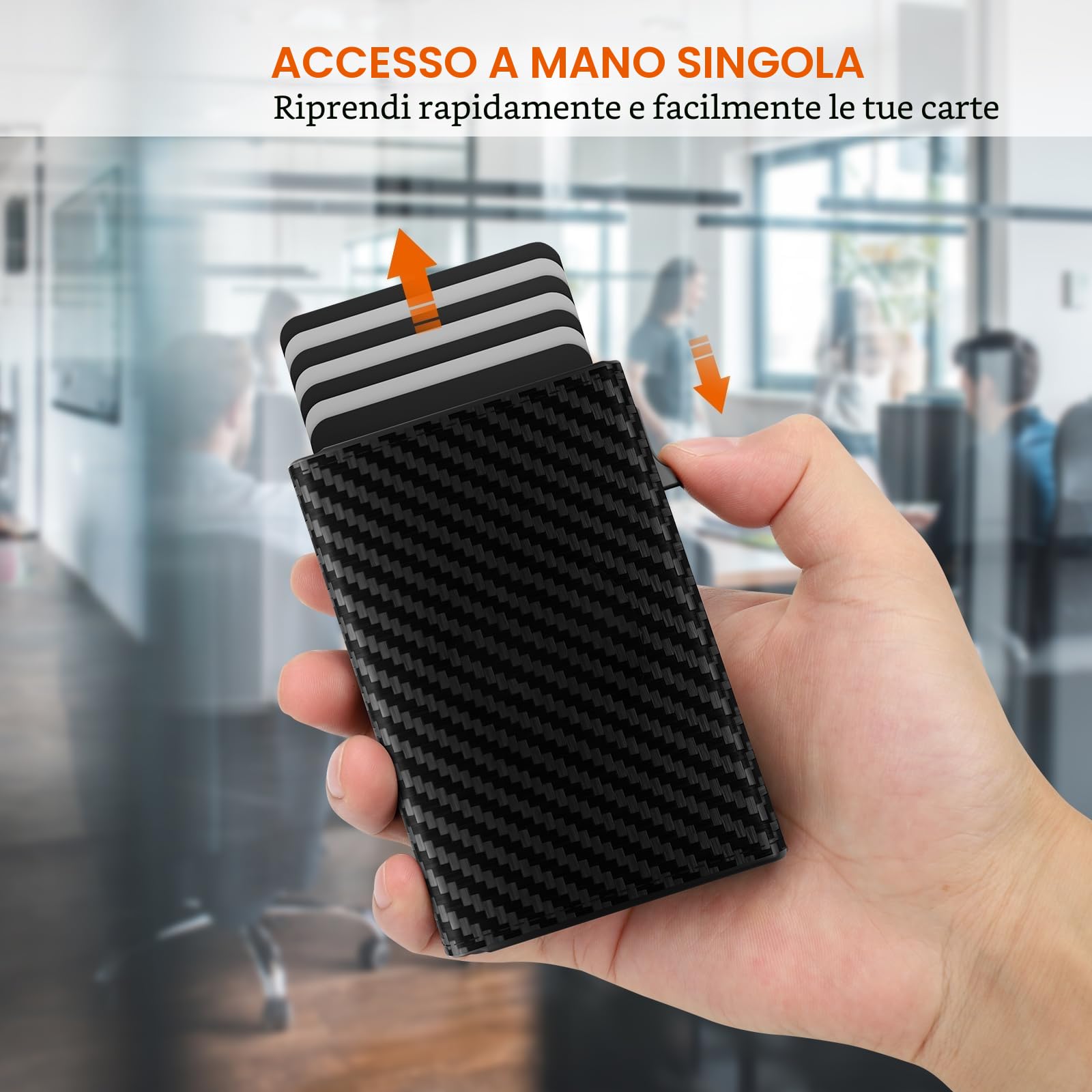 Portafoglio Uomo Slim, Porta Carte di Credito Uomo con Chiusura Magnetica e Portamonete, Portafoglio uomo Pelle Fibra di Carbonio, Portacarte Uomo pop-up per 9-14 carte, Finestra ID, Slot per contanti