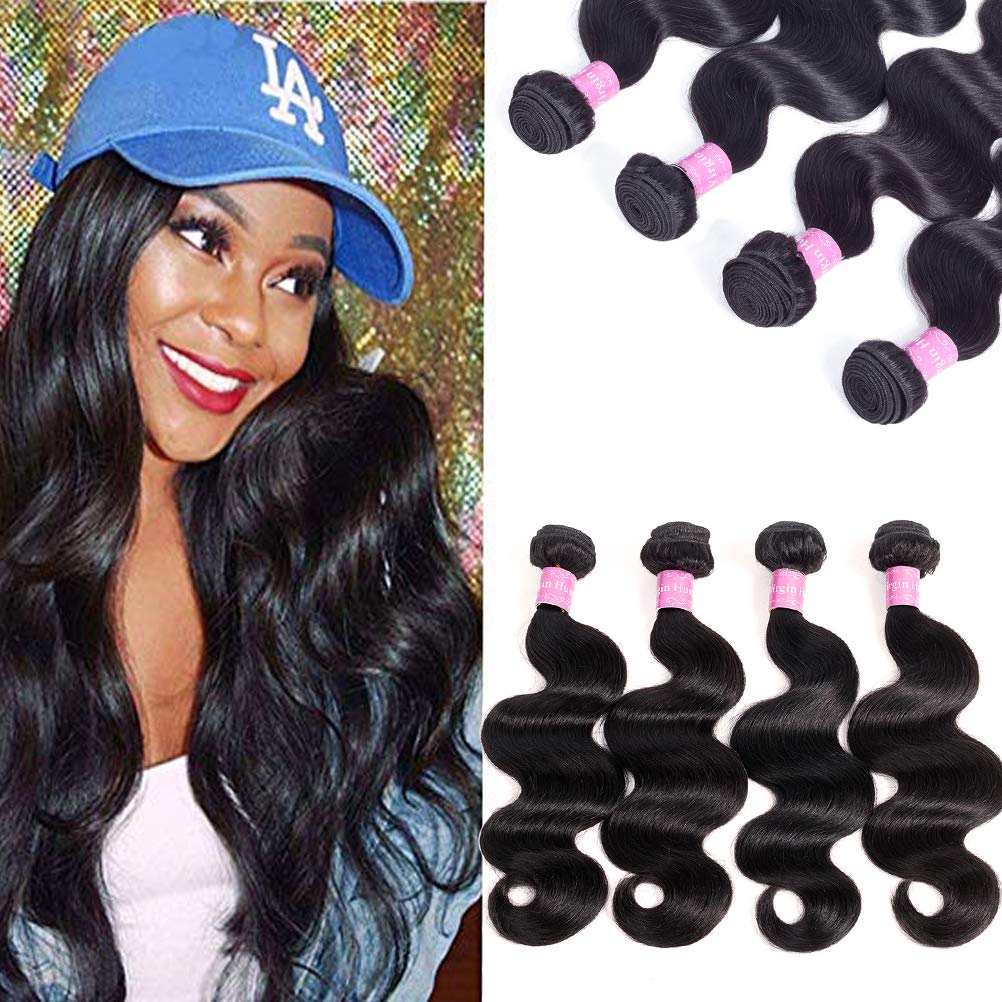 (10/12/2.2cm , Body Wave Bundles) - 10A Brazilian Virgin Body Wave Hair 4bundle(10 12 14 16)400g Natural Black 100% Unprocessed Brazilian Body Wave Human Hair Weave Brazilian Hair Natural Black Colour