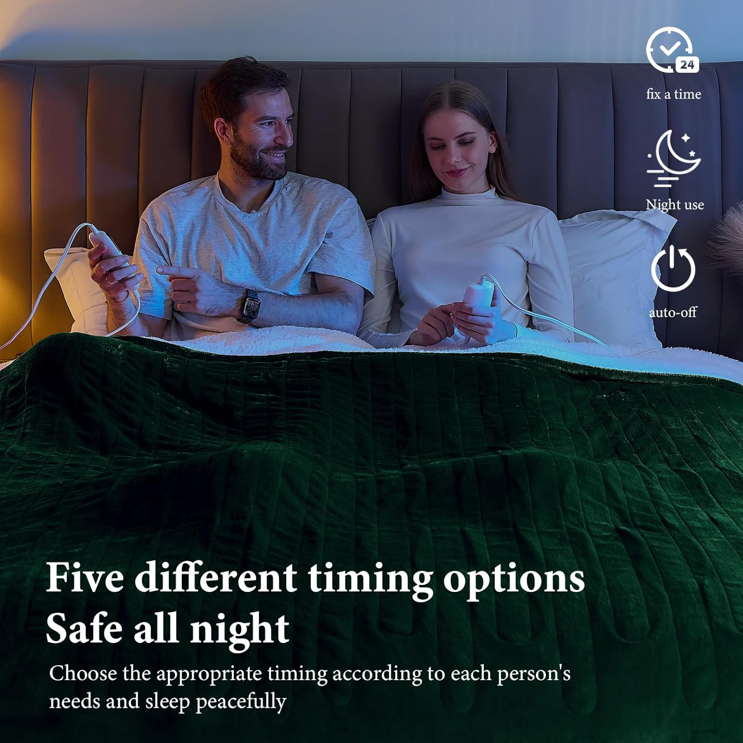 greenoak Heated Blanket Electric King Size 100"X90" Dual Control, Heating Blanket with 10 Levels 1/2/4/6/8 Hours Auto-Off Overheat Protection, Soft Sherpa Warm, ETL Certified Mint Green - Image 4