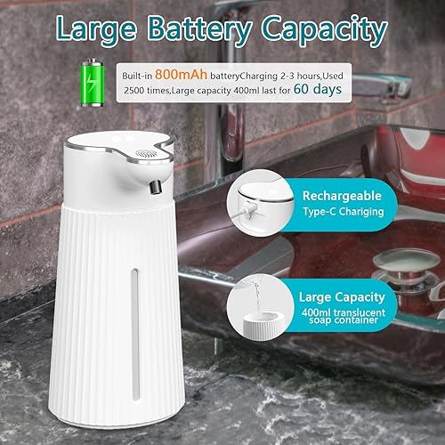 Miniatura 4 de Dispensador automático de jabón líquido, 10.5 onzas13.5 fl oz, ajustable para montaje en pared, dispensador de jabón sin contacto, impermeable para