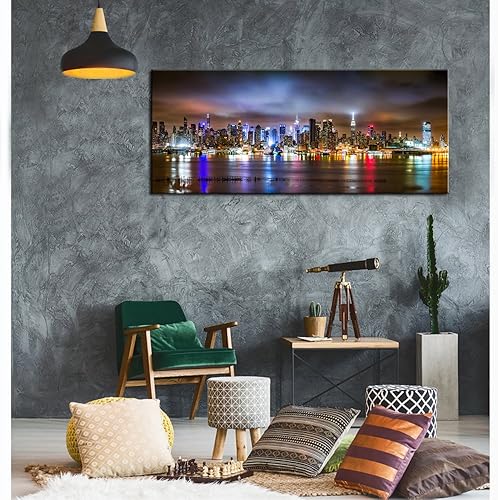 Miniatura 2 de sechars - Arte de pared de la ciudad de Nueva York, panorama del horizonte de Manhattan en la noche nublada, impresión artística giclée, decoración
