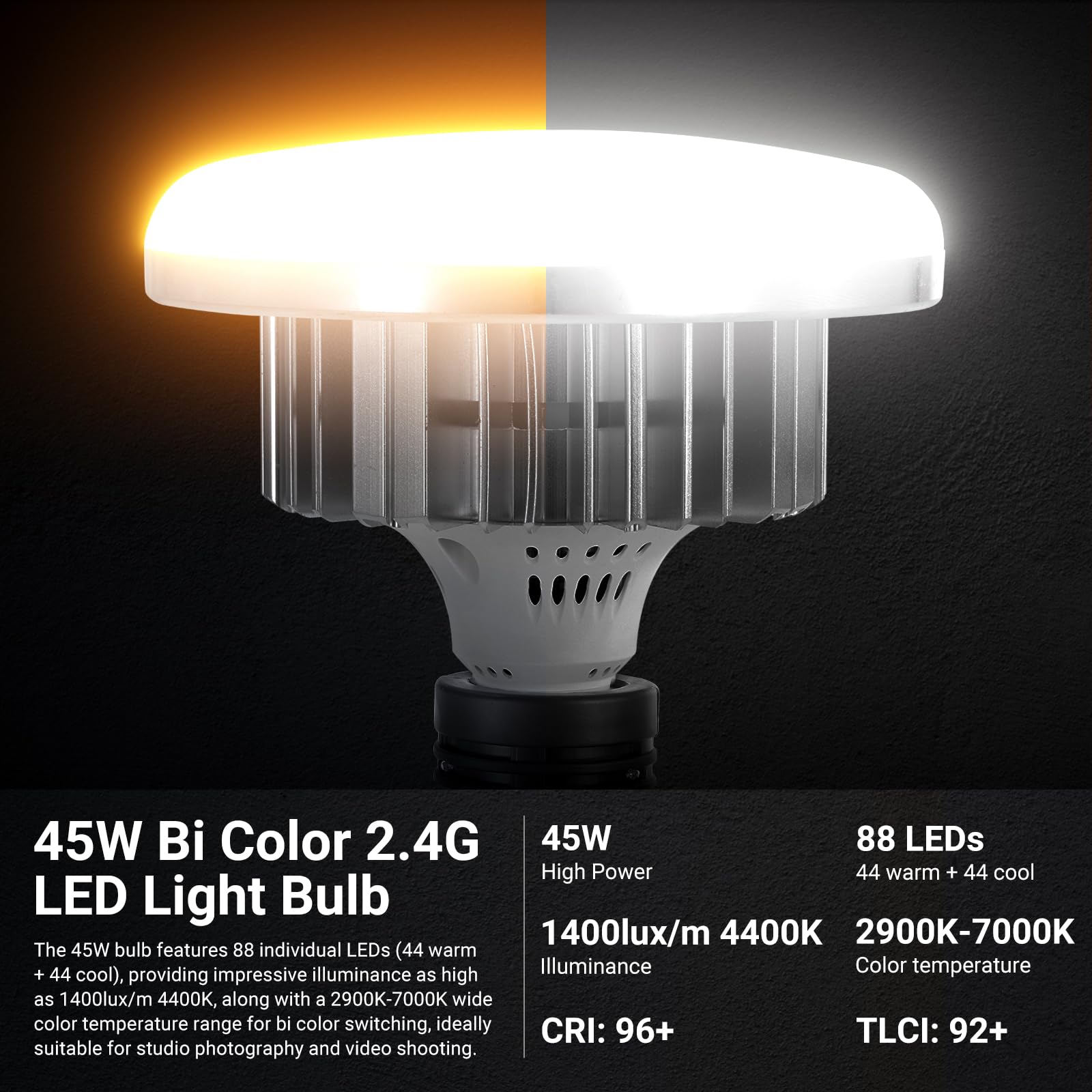 NEEWER Kit di illuminazione Softbox equivalente da 61 x 61 cm, 450 W, con supporto per treppiede, lampadina LED bicolore da 45 W 2,4 G, telecomando, 10 canali 2900K-7000K 1400lx/1 m CRI95 Studio