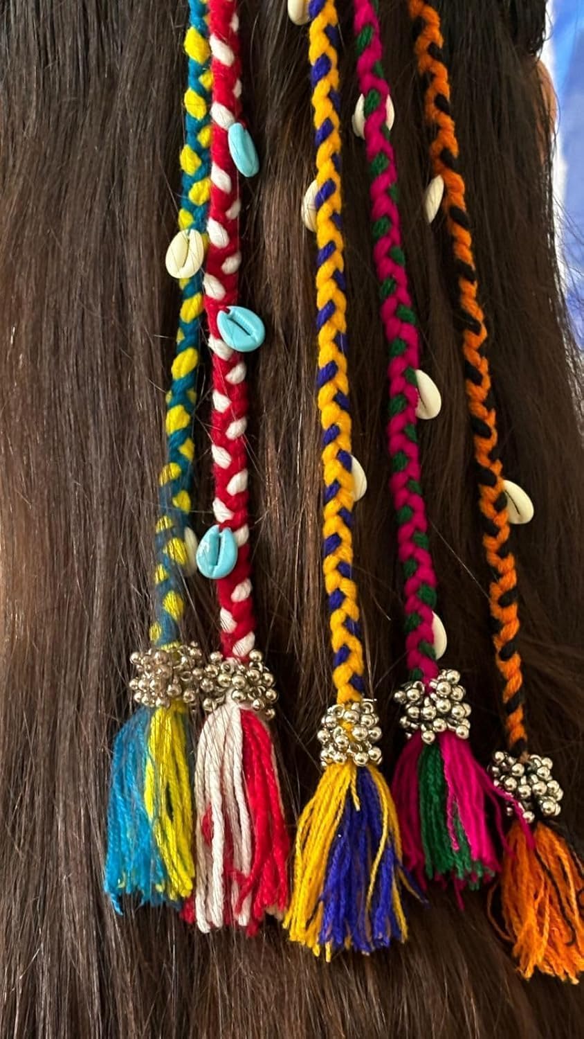 BELARO 1 PCS Navratri Look Hair Braids with Rubber Bands Girl and Women, Hair Accessory for Everyday Style and Rainbow Color Braids Extensions Color | Boho Chic Style (Multicolour) (Style 5) 4
