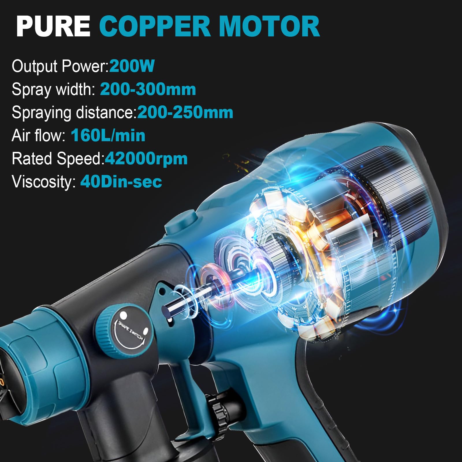 Pulverizador de pintura inalámbrico compatible con batería Makita de 18 V, pistola eléctrica de mano con 4 boquillas, 3 patrones de pulverización, recipiente de 1000 ml, para paredes y muebles
