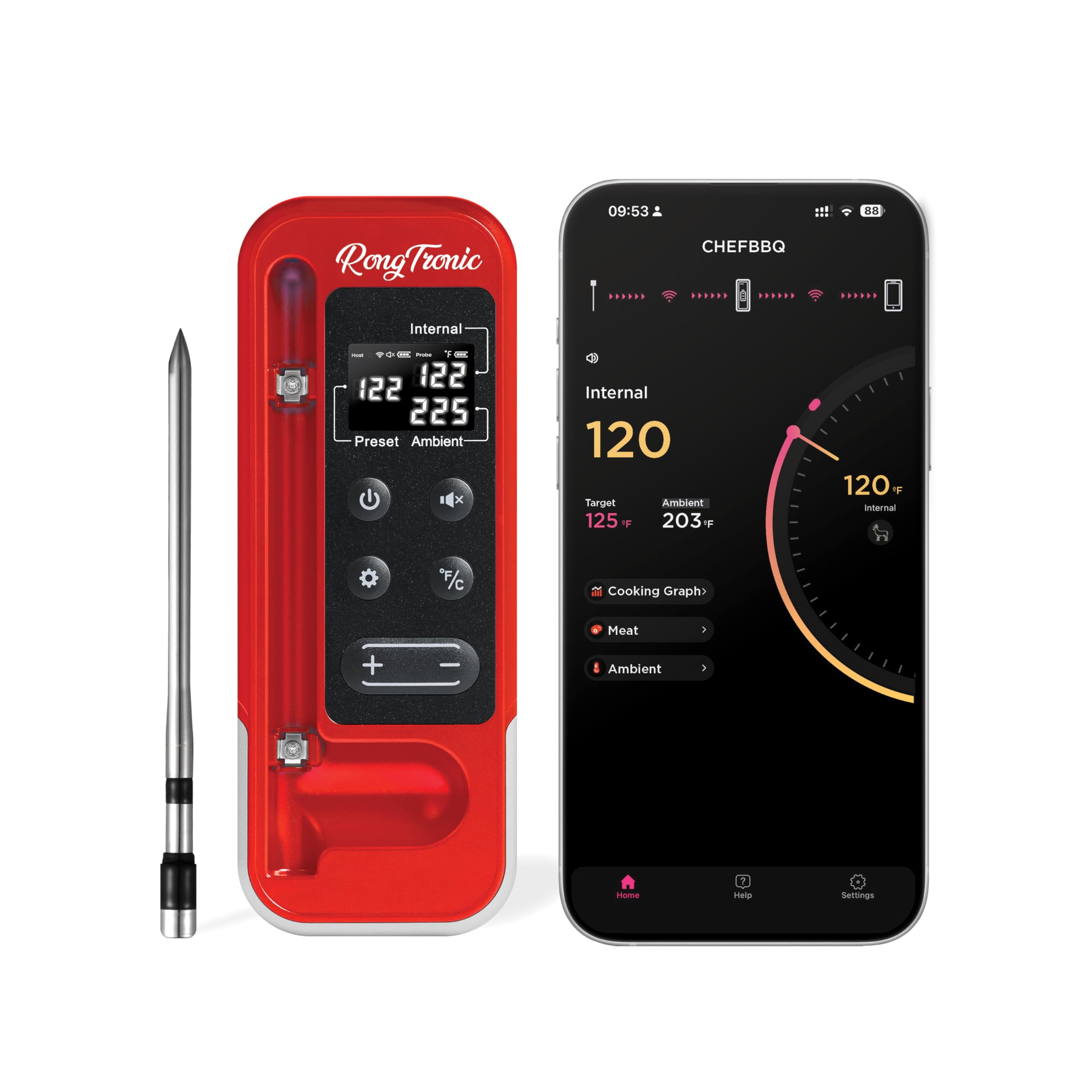 800FT Meat Thermometer Digital Wireless - Instant Read, Ultra Thin Probe, Bluetooth Meat Thermometer for Cooking, BBQ, Grill, Smoker, Oven | Standalone Smart Base & Free iOS/Android Control App