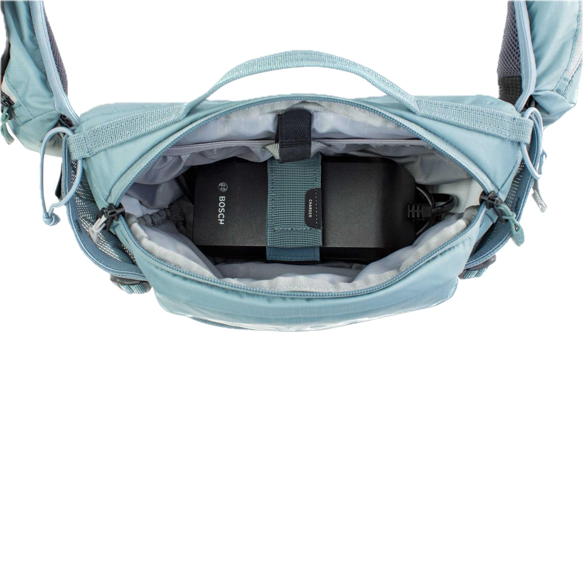 Torba biodrowa EVOC HIP PACK PRO E-RIDE 3 na wycieczki rowerowe i szlaki (pojemność 3 l, AIRFLOW CONTACT SYSTEM, pas biodrowy AIRO FLEX, system VENTI FLAP, koszyk na bidon), kolor: stalowo-szary