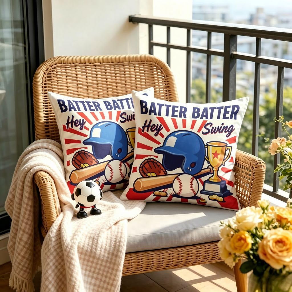Batter Batter Hey Swing Baseball Linen Pillow Covers -12x12