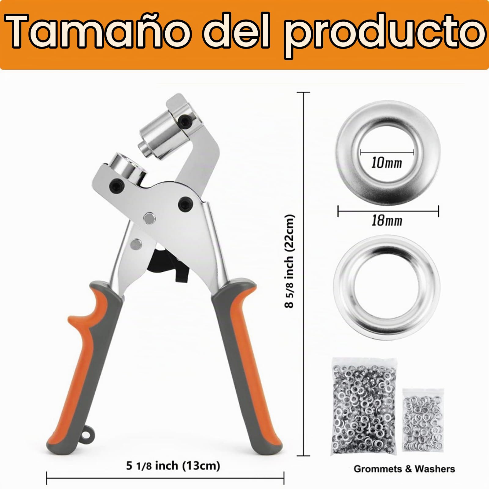 Remachadora de Ojales,Alicates profesionales para ojales,Remachadora Ojales con 200 Ojetes Metalicos(Ø interior 10mm),para Tela,Relojes,Collares,Sillas,Zapatos y Manualidades