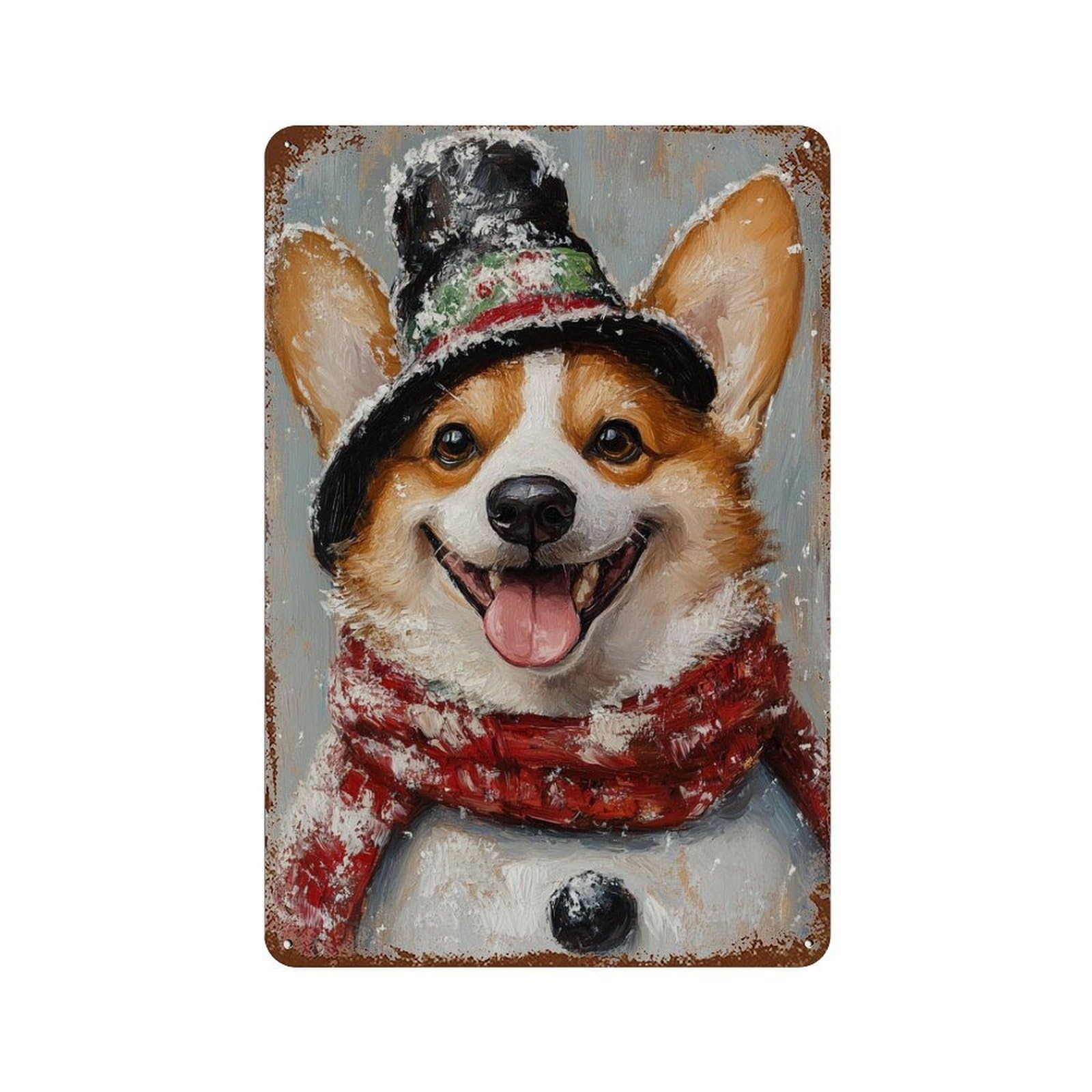 Garage Style Winter Corgi with Snow Hat Rusty Metal Tin Sign 11.8"x7.9", Farmhouse Wall Decor for Bar And Workshop