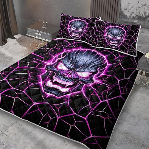Miniatura 9 de Juego de edredón de mariposa tamaño individual, juego de colcha de mariposa púrpura neón oscuro para amantes de las mariposas, juego de edredón de 3