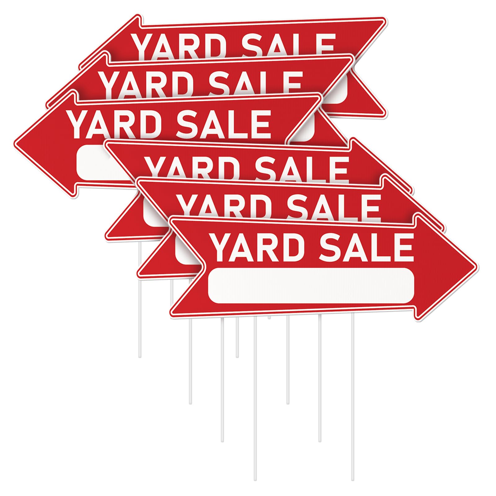 6 Pack Yard Sale Signs with Stakes, 17x6 Inch Double Sided Arrow Directional Signs, Corrugated Plastic Yard Sale Arrow Signs for Garage Sale, Easy to