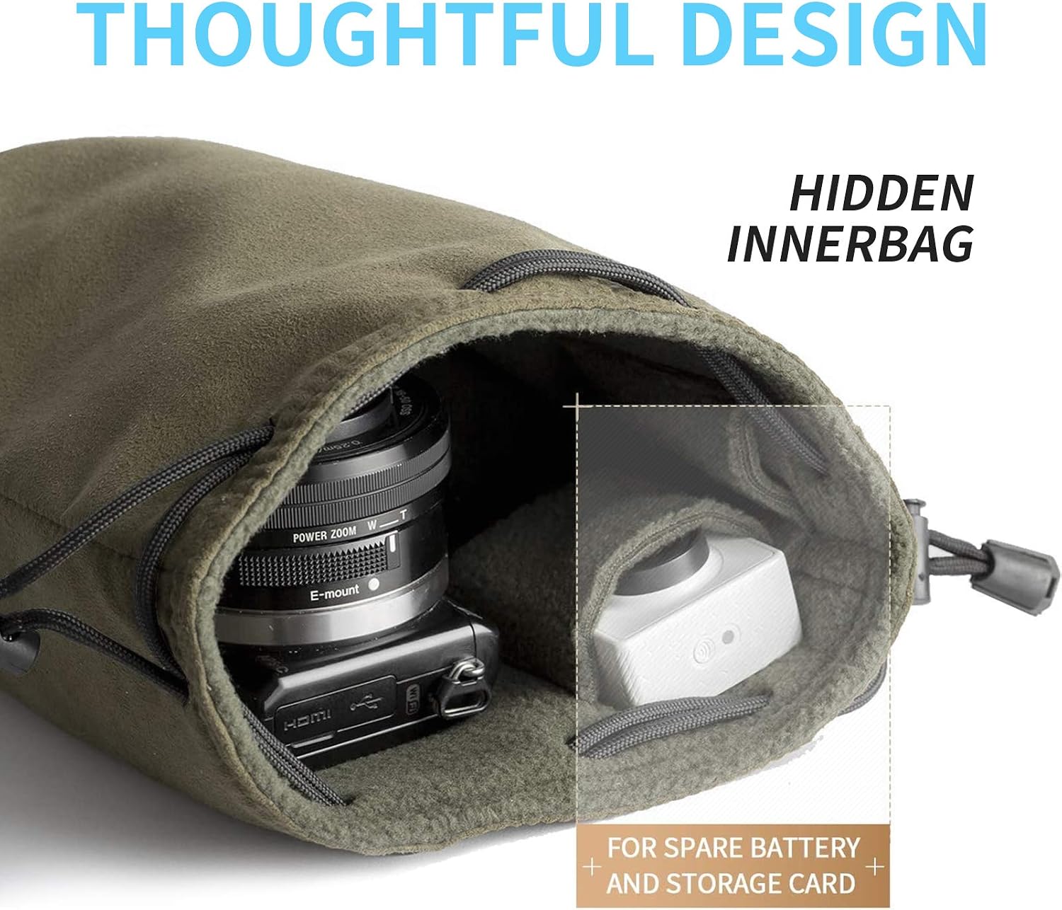 BEIYANG Camera Drawstring Bag,Waterproof DSLR Camera Lens Case