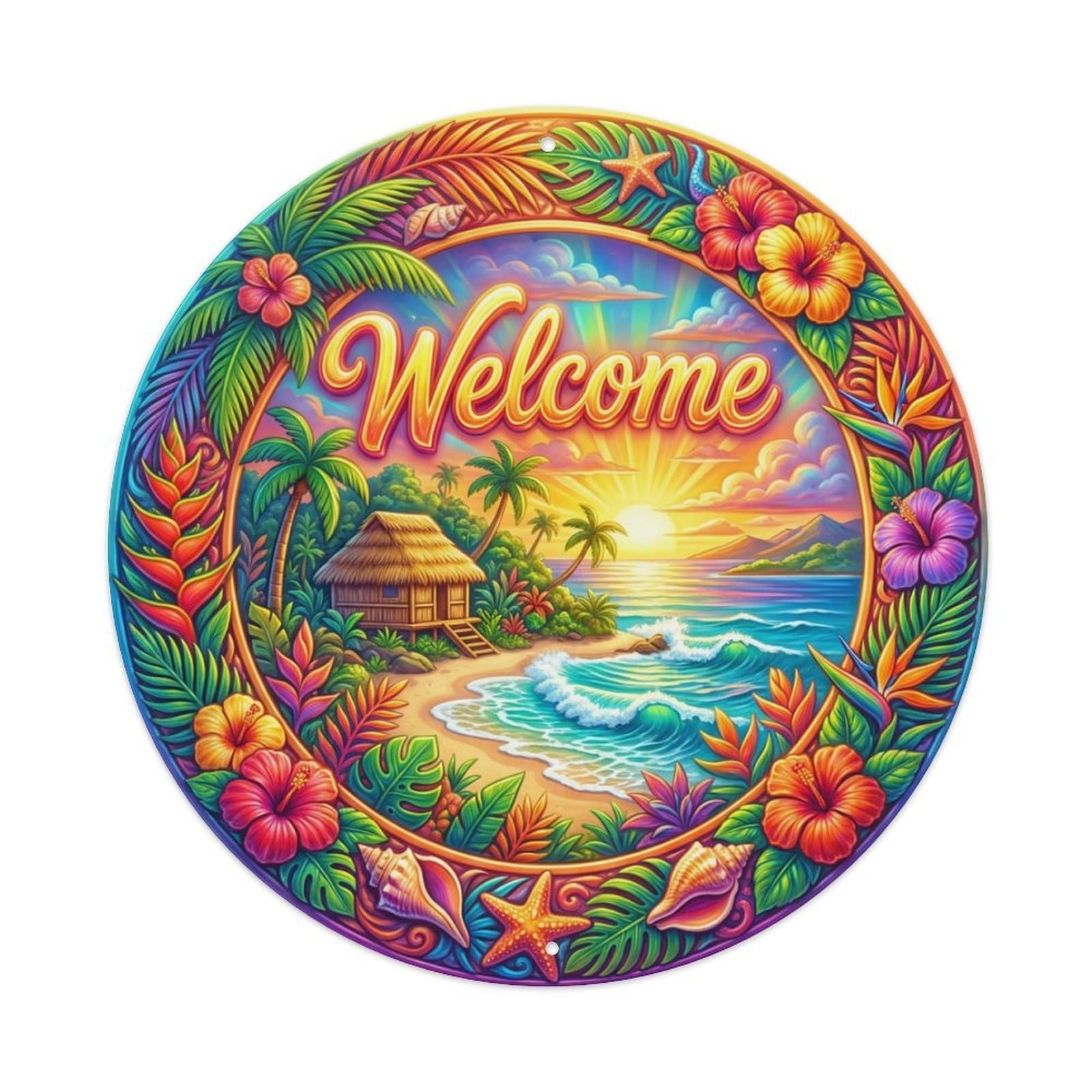 Metal Tin Sign Tropical Splendor Welcome Brilliant Isle