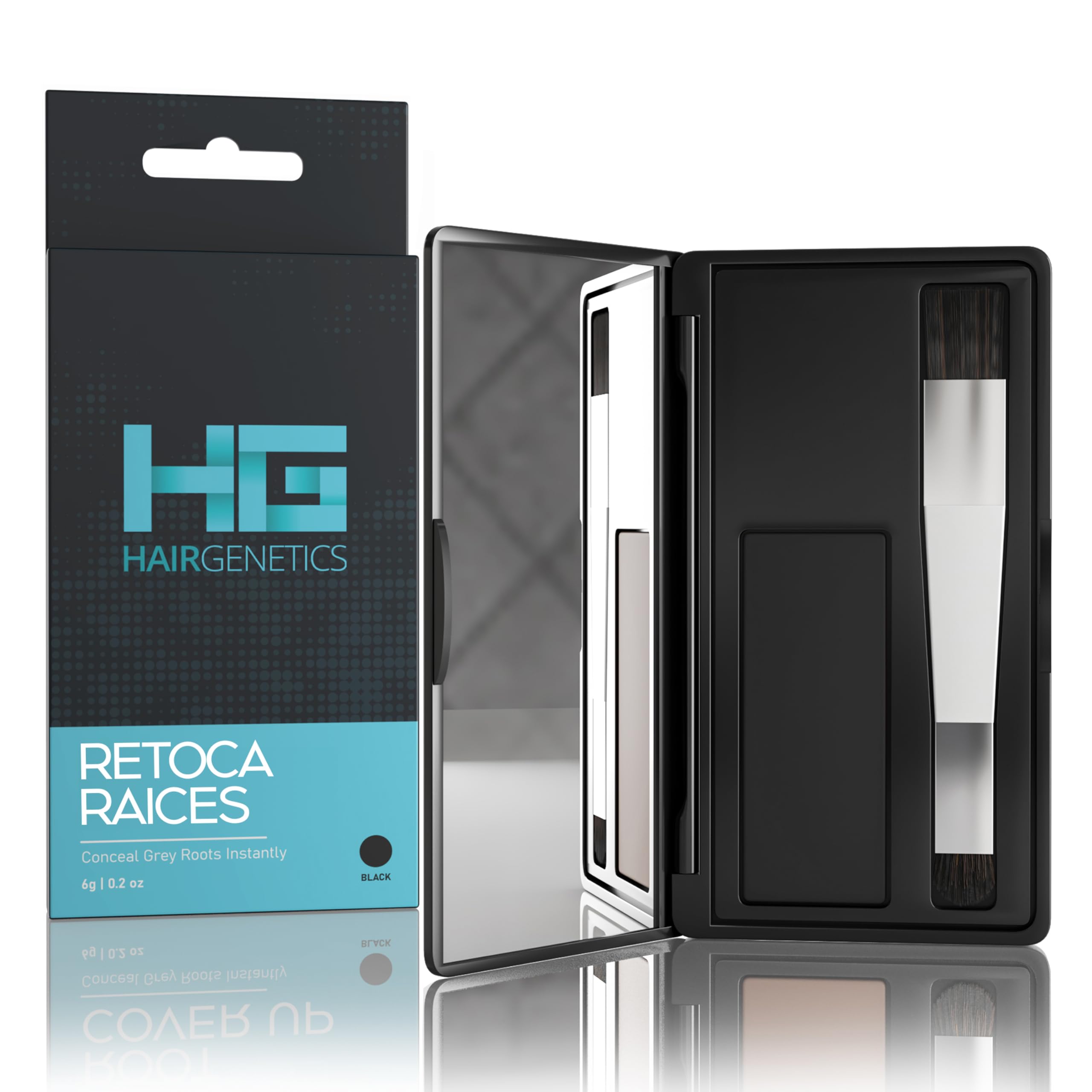 Hair Genetics Root Touch Up Hair Color Root Cover Up with Double-Ended Brush for Hair Color for Gray Hair Coverage - Portable Hair Powder Solution for Quick Gray Coverage (Black, 6g)