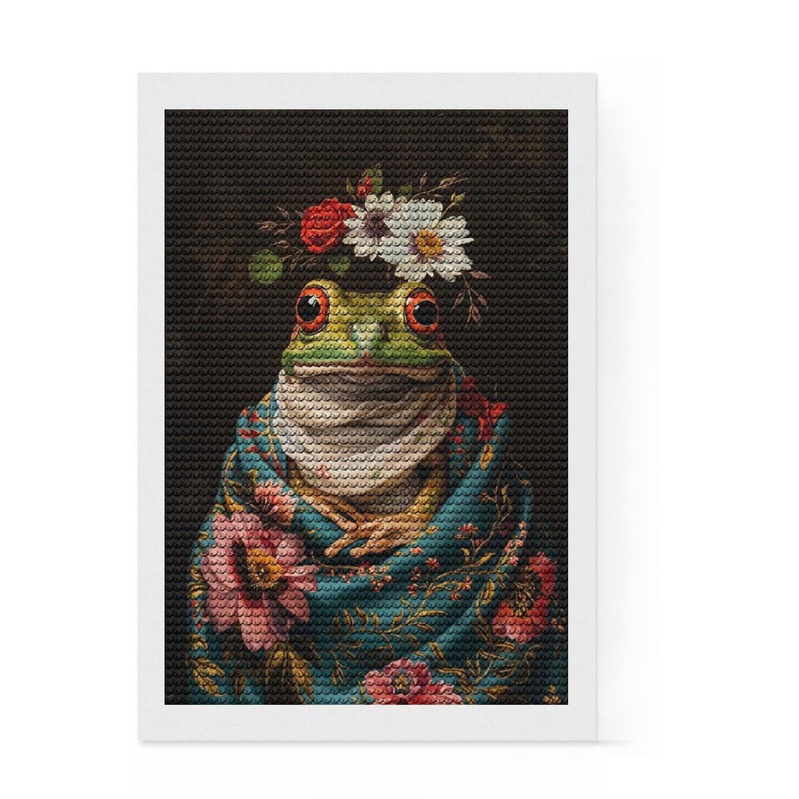 Junmoney Frog with Flowers Full Drill Diamond Painting Kit 8"x12", Relaxing DIY, Aesthetic Room Decor, Modern Decor, Decor Project