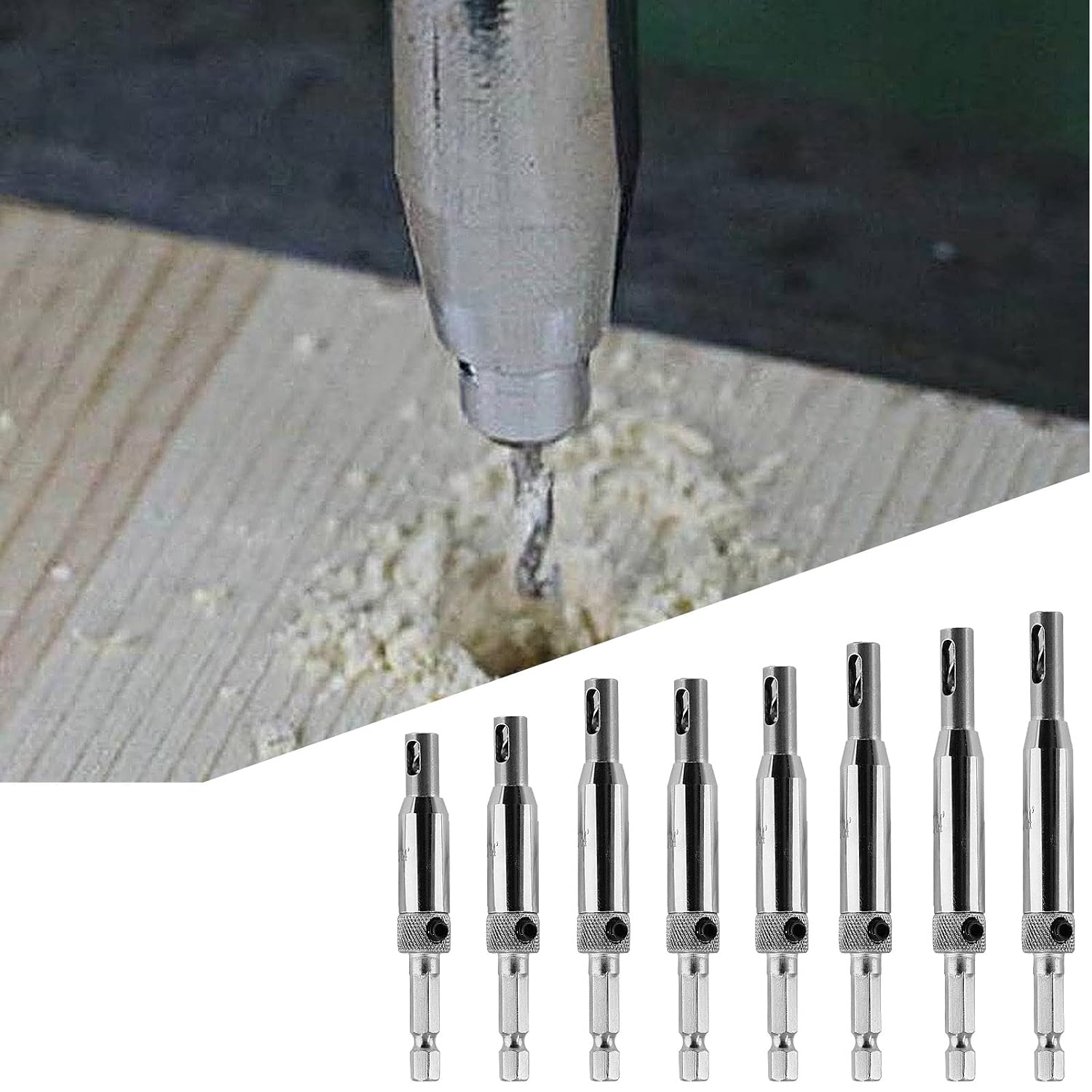 17pcs Self Centering Drill Bit Set for Metal Woodworking, 8 Sizes 1/4 Inch Hex Shank Vix-Bit Self-Centering Bits Hinge Centering Tool with Hex Key & 8 Replacement Drill Bits, 5/64-1/4 Inches