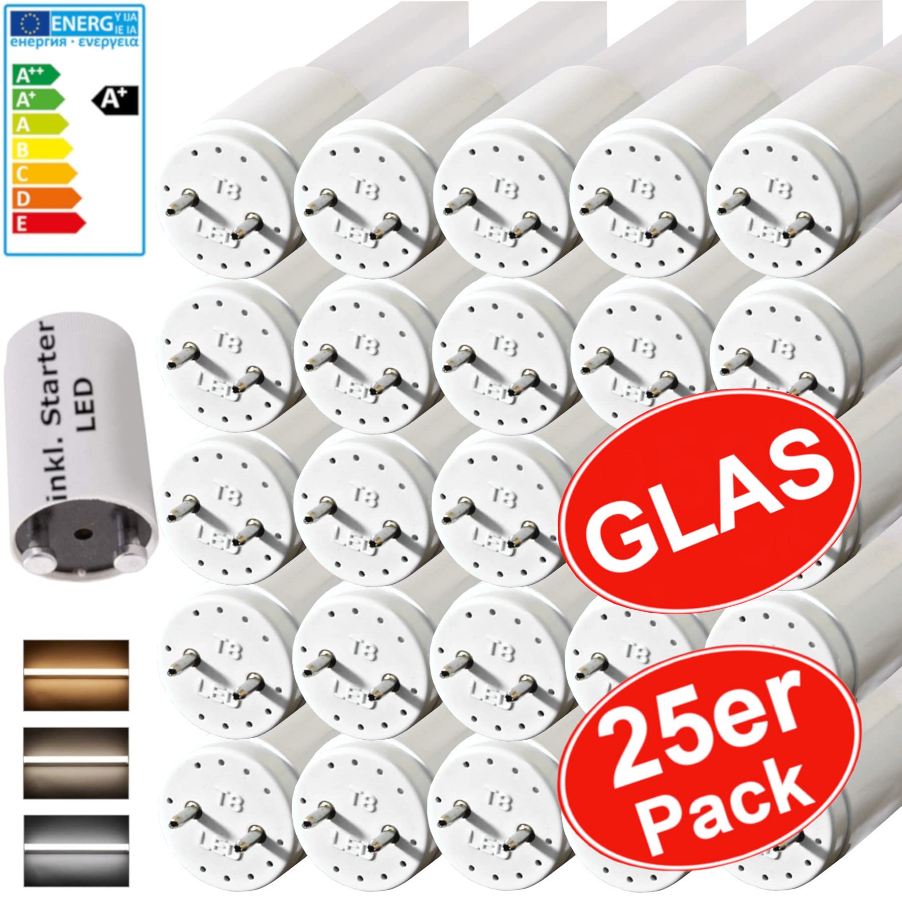 25er pack LED Leuchtstoffröhre 150cm GLAS T8 G13 24W Neonröhre Röhre Lampe Röhren Tube… (Warmweiß)