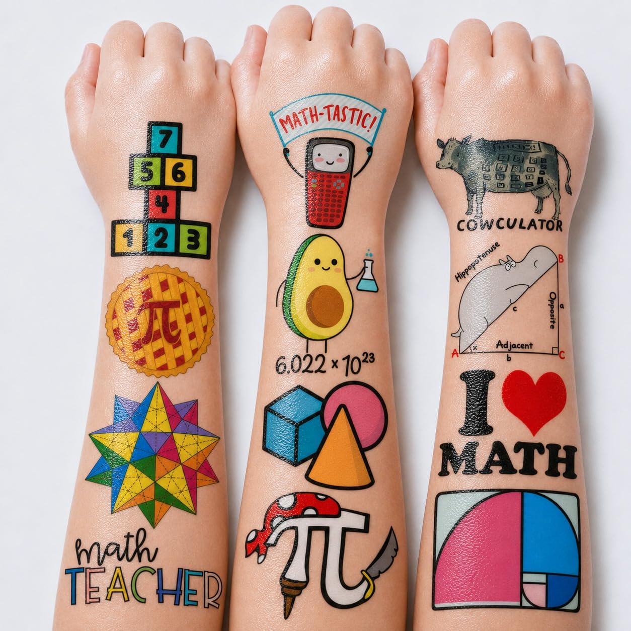 96 PCS Math Pre-cut Temporary Tattoos for Kids, Cute Formula Symbols | Stickers Mathematics Themed Birthday Party Favors, School Rewards for Teachers Students End Of School Year Gifts