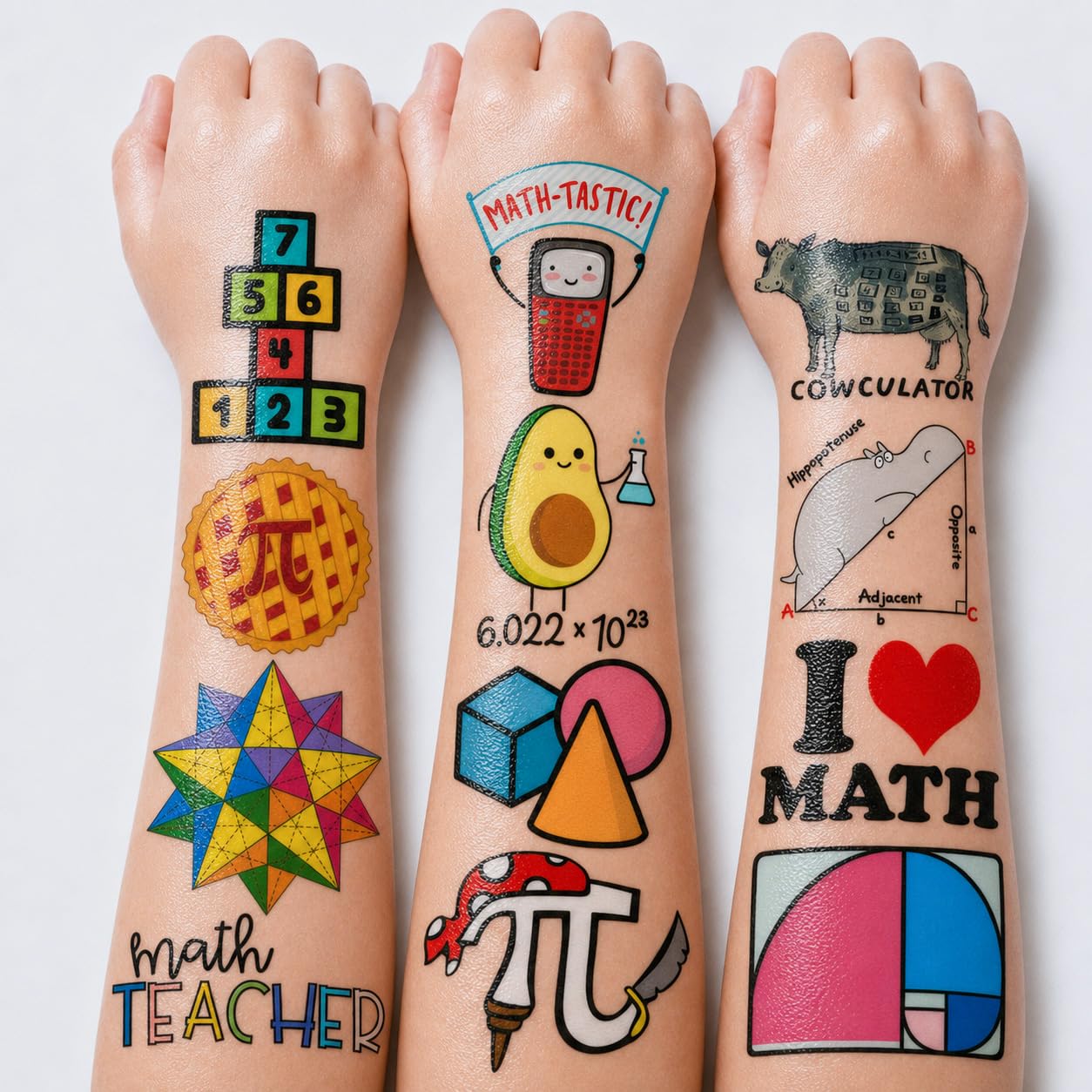96 PCS Math Pre-cut Temporary Tattoos for Kids, Cute Formula Symbols