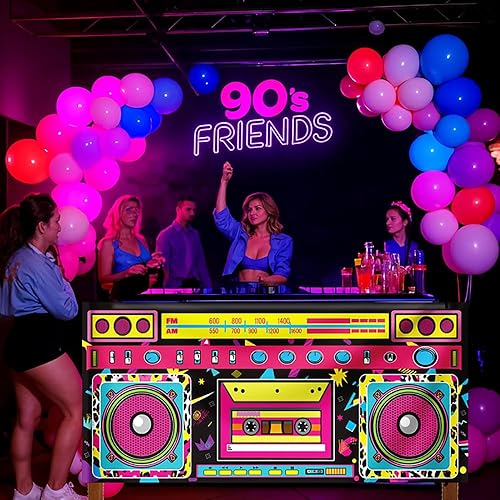 Miniatura 5 de Mantel de discoteca de 6 x 2.5 pies de los años 80 y 90, funda retro linda para mesa de radio, impermeable, rectangular, lavable, decoración,