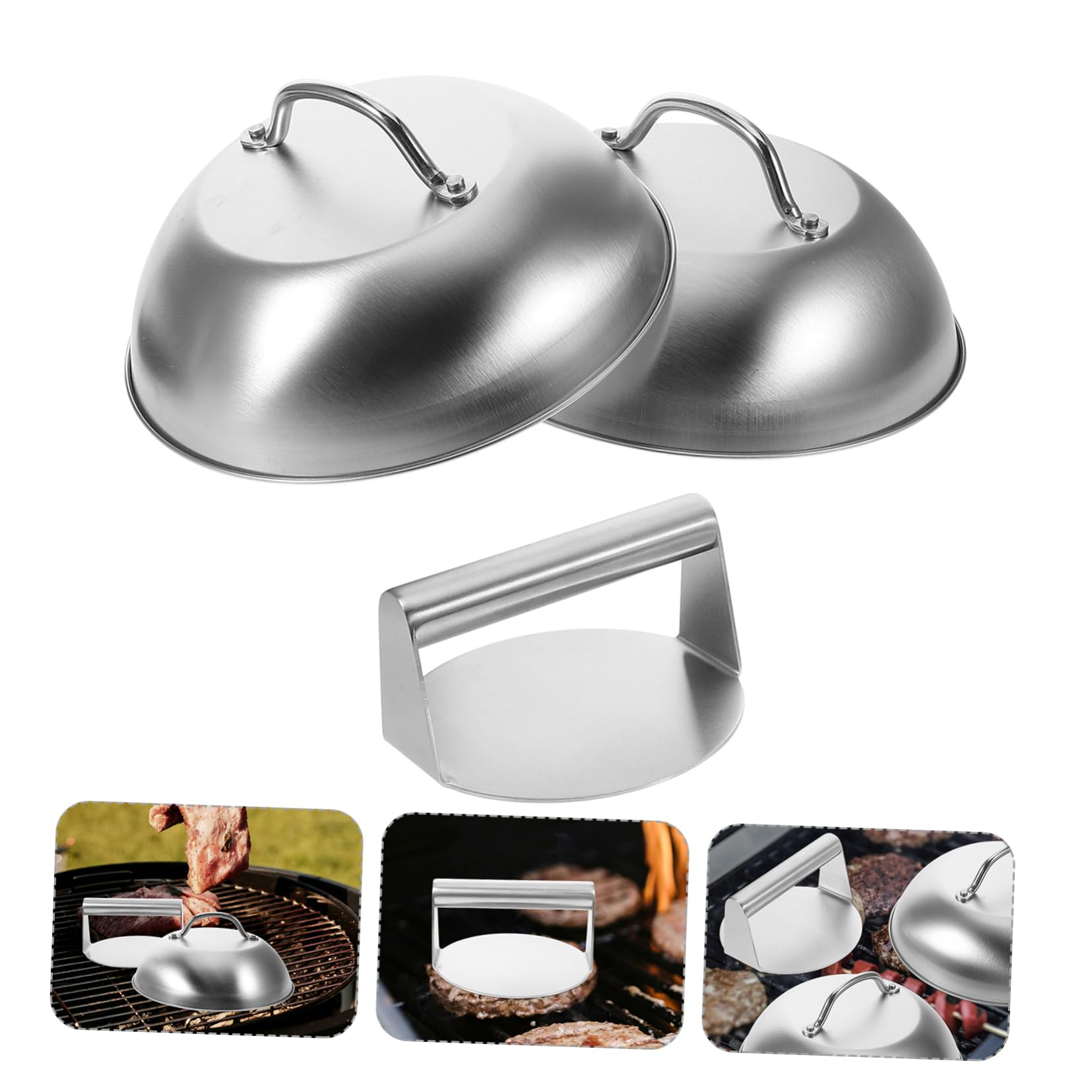 POPETPOP Kit Accessori Coperchio in Acciaio Inossidabile con Pressa per Grigliate Outdoor e BBQ