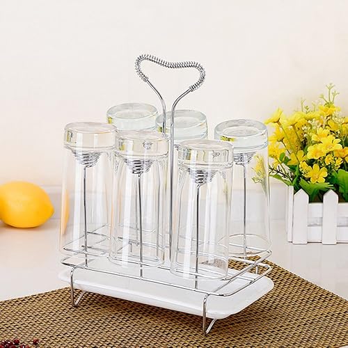 Mural Art Soporte para botellas de vidrio de acero inoxidable, soporte para secado, organizador de cocina con bandeja de goteo extraíble para 6