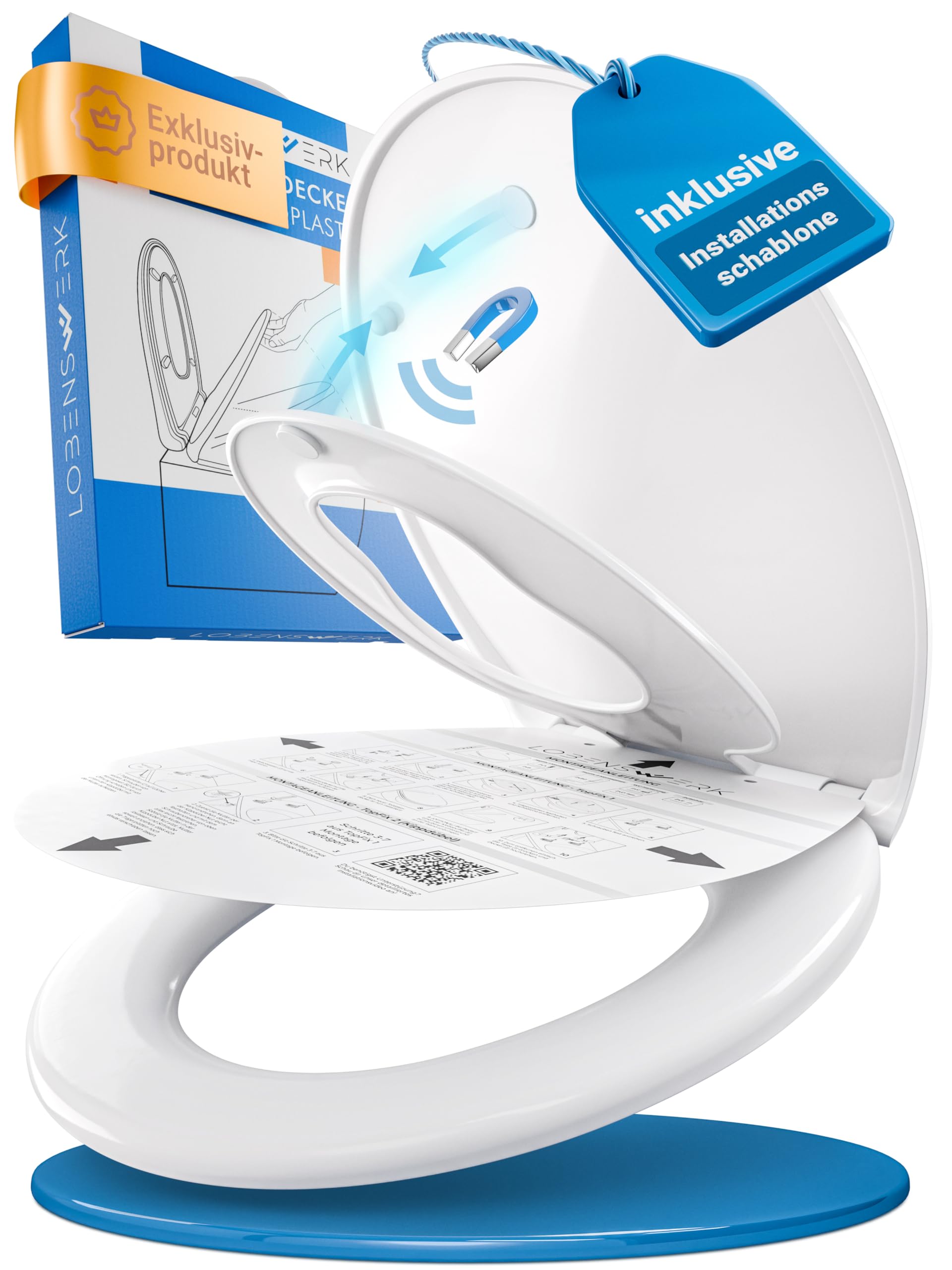 LOBENSWERK Toilettendeckel mit Kindersitz [Einfache Montage] Oval, antibakteriell & UV-beständig | Klodeckel mit Kindereinsatz, Toilettensitz mit Kindersitz integriert inkl. Installationsschablone