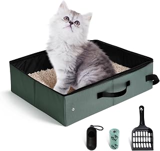 Portable Litter Box for Cats Kitten Foldable Travel Litter Box with Lid, Leak-Proof No Smell Easy to Carry, Clean and Store Easy for Car Travel, Hotle Stays and Road Trip 16x12x4.3inches (No lid)