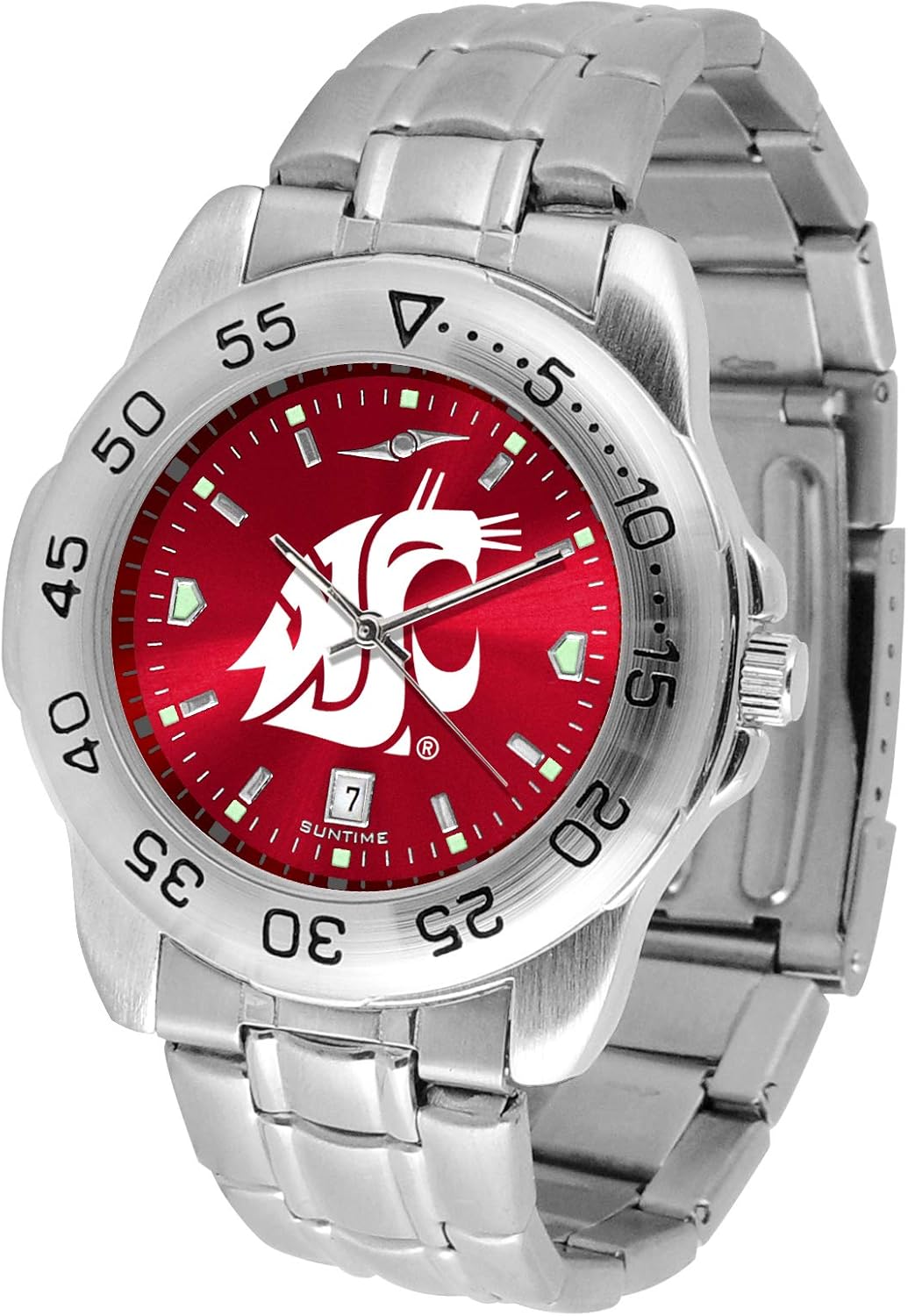 SunTime Men's NCAA Team Sport Watch, 20mm Stainless Steel Strap, Reflective Shiny Dial with Date