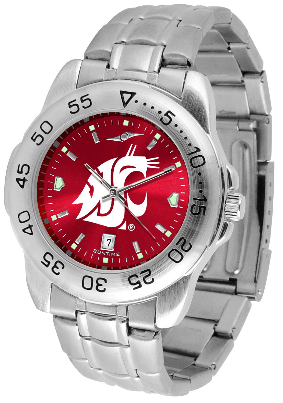 SunTime Men's NCAA Team Sport Watch, 20mm Stainless Steel Strap, Reflective Shiny Dial with Date