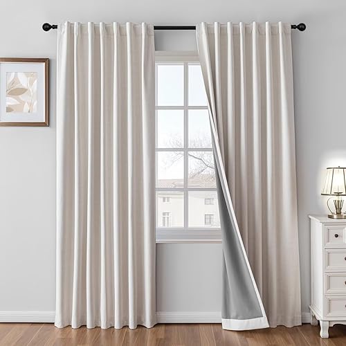 Miniatura 16 de cortinas 100% opacas de 84 pulgadas de largo, 2 paneles de lino sintético, cortinas largas para dormitorio y sala de estar, opacas, oscurecimiento