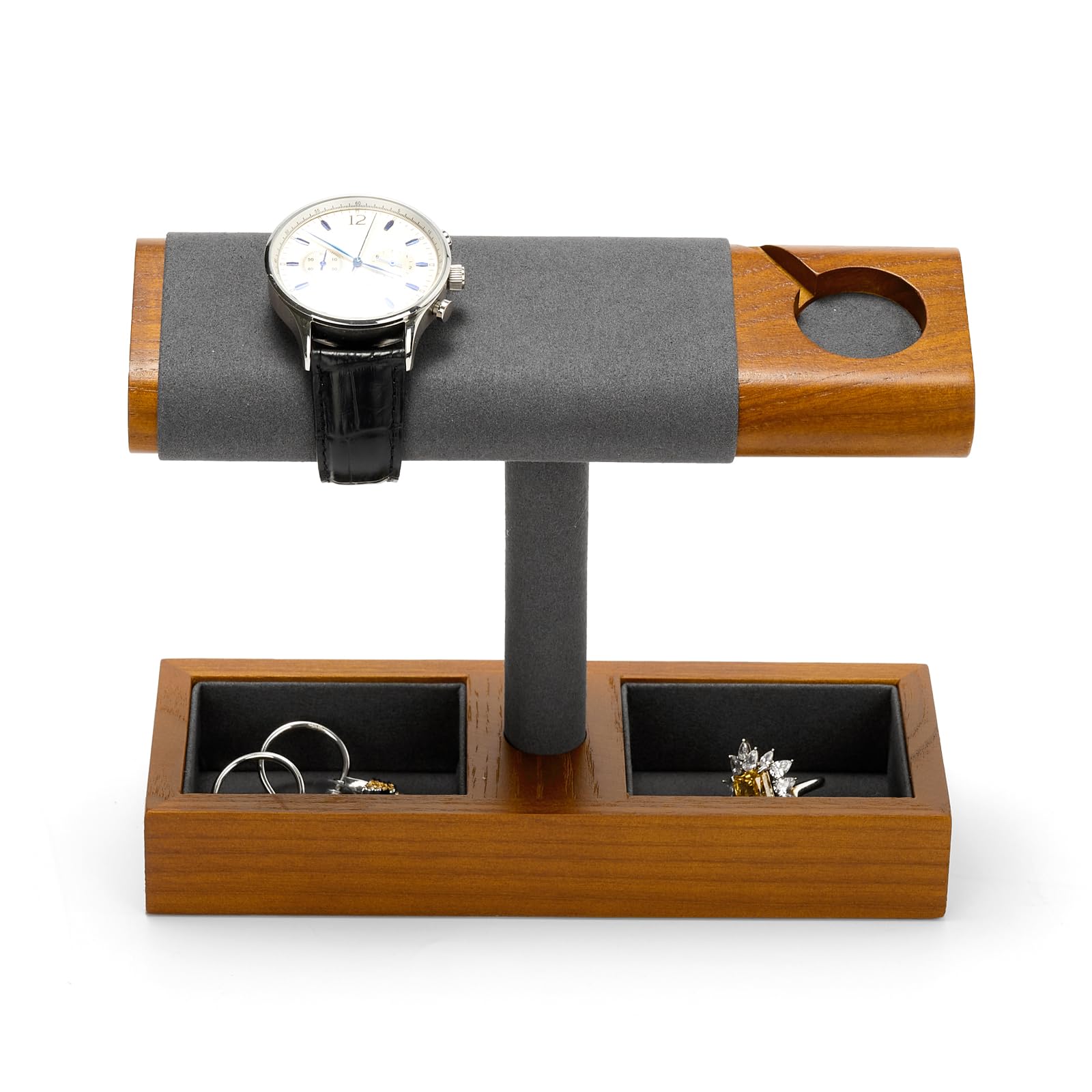 ANVLOJRIH T-Shaped Multifunctional Watch Stand in Charcoal Grey Watch Display Holder with Charging Slot for Watches, Bracelets and Rings