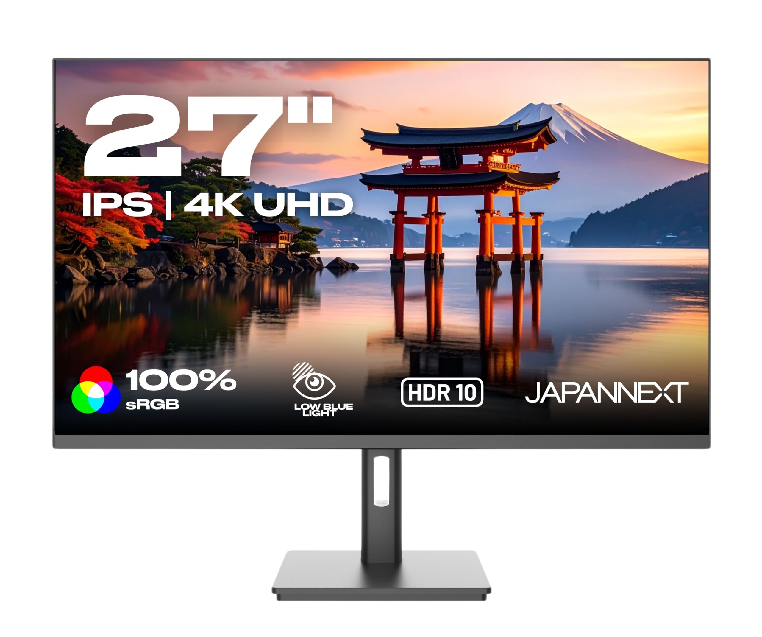 JapanNext Monitor 27" IPS 4K UHD (3840x2160) | HDR | Inclinazione Regolabile | Altoparlanti Integrati | DP(x1) HDMI(x2) | sRGB 100% | G-Sync/FreeSync | JN-IPS2709UHDR