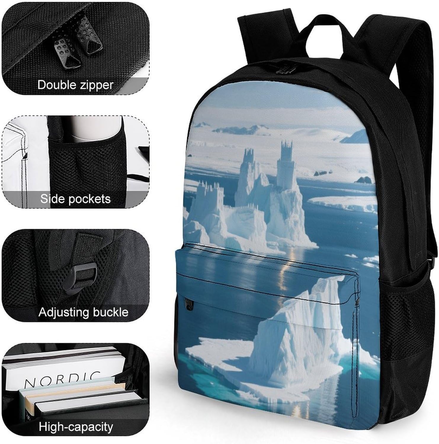 Iceberg Ocean Backpack Daypack Travel Backpack | Lightweight Casual Laptop Backpack for Women Men Aesthetic Travel Bag for Weekender Business Hiking Outdoor