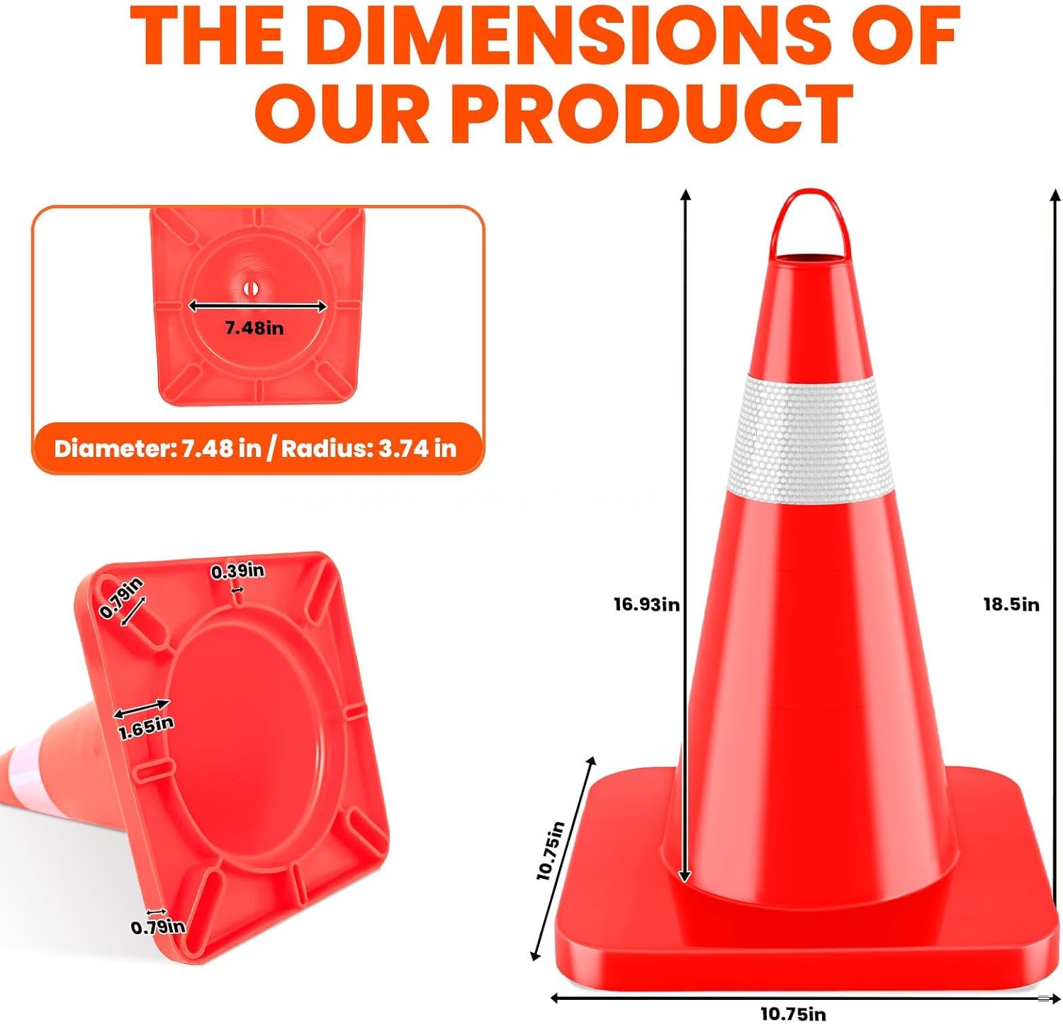 60 Pack 18 Inch Traffic Cones with Reflective Tape, Safety Road Parking Cones with Weighted Base (12 PCS)