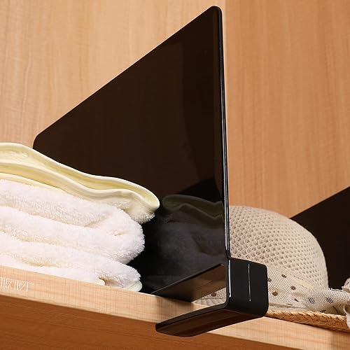 Miniatura 5 de Sooyee Paquete de 8 separadores de estantes acrílicos negros, perfectos para armarios, cocina, dormitorio, organización de estanterías para
